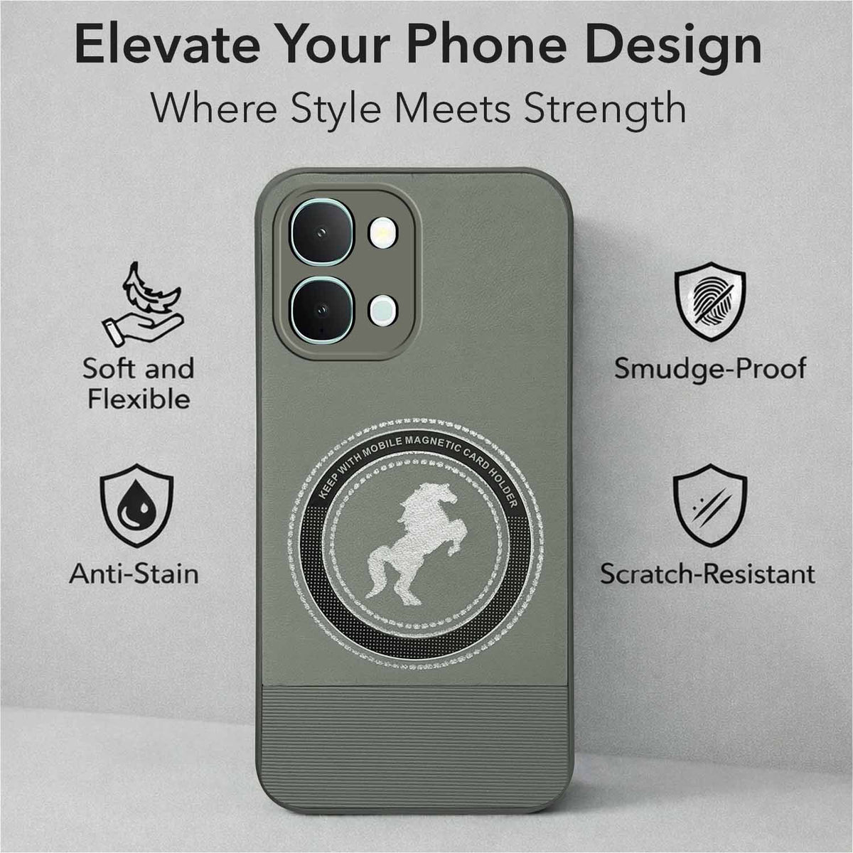 For Vivo iQOO Z11x 5G Back Cover Case PU Leather Finish (Professional Minimalist Texture | MagSafe Compatile | Camera Protection | Sleek Sober Formal)
