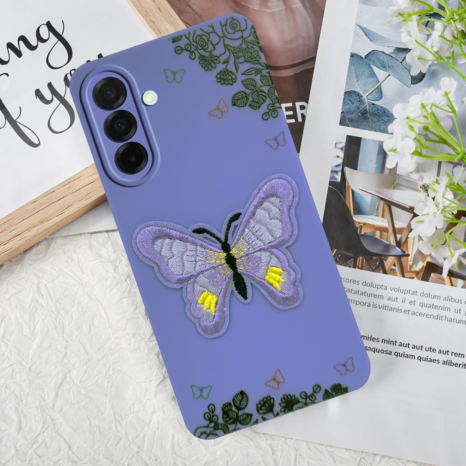 For Samsung Galaxy A26 5G Back Cover Case (Soft Butterfly Embroidery | Women Teen Girls | Camera Protection| Matte Silicone)