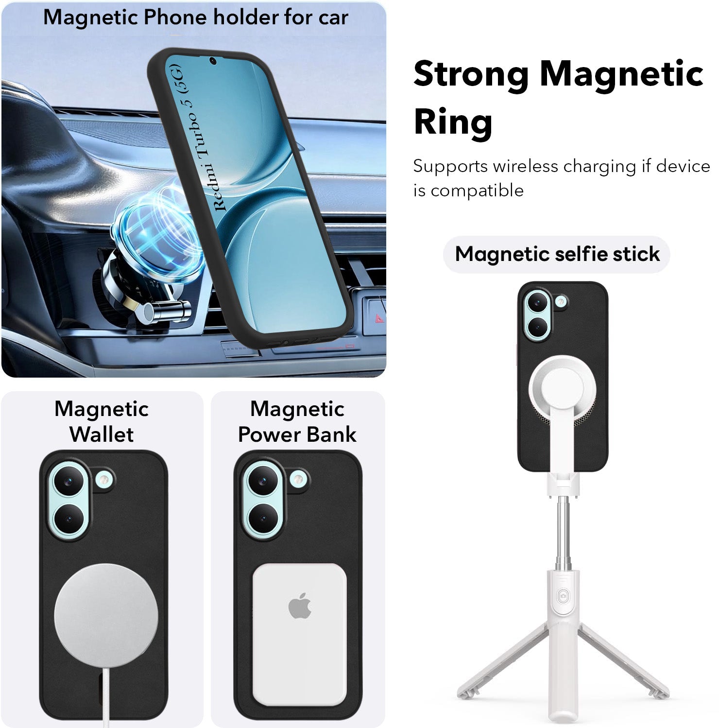 For Redmi Turbo 5 Back Cover Case Leather Finish (MagSafe Compatible Wireless Charging | Soft Touch | Camera Bump Protection)