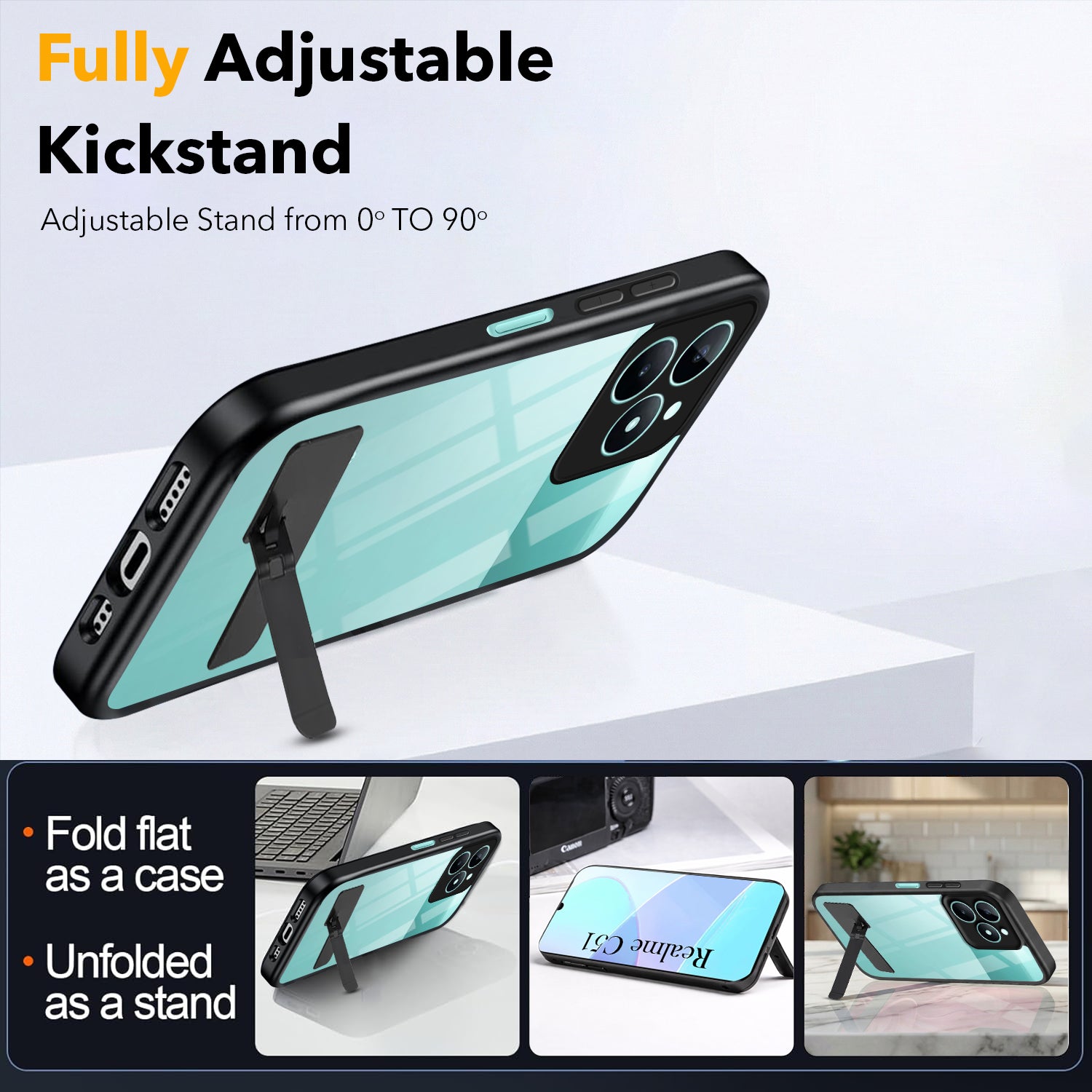 For Realme C51 Back Cover Case (Built-in Stand | Lifetime Anti Yellow | Kickstand Shockproof | Camera Protection | MagSafe Compatible)