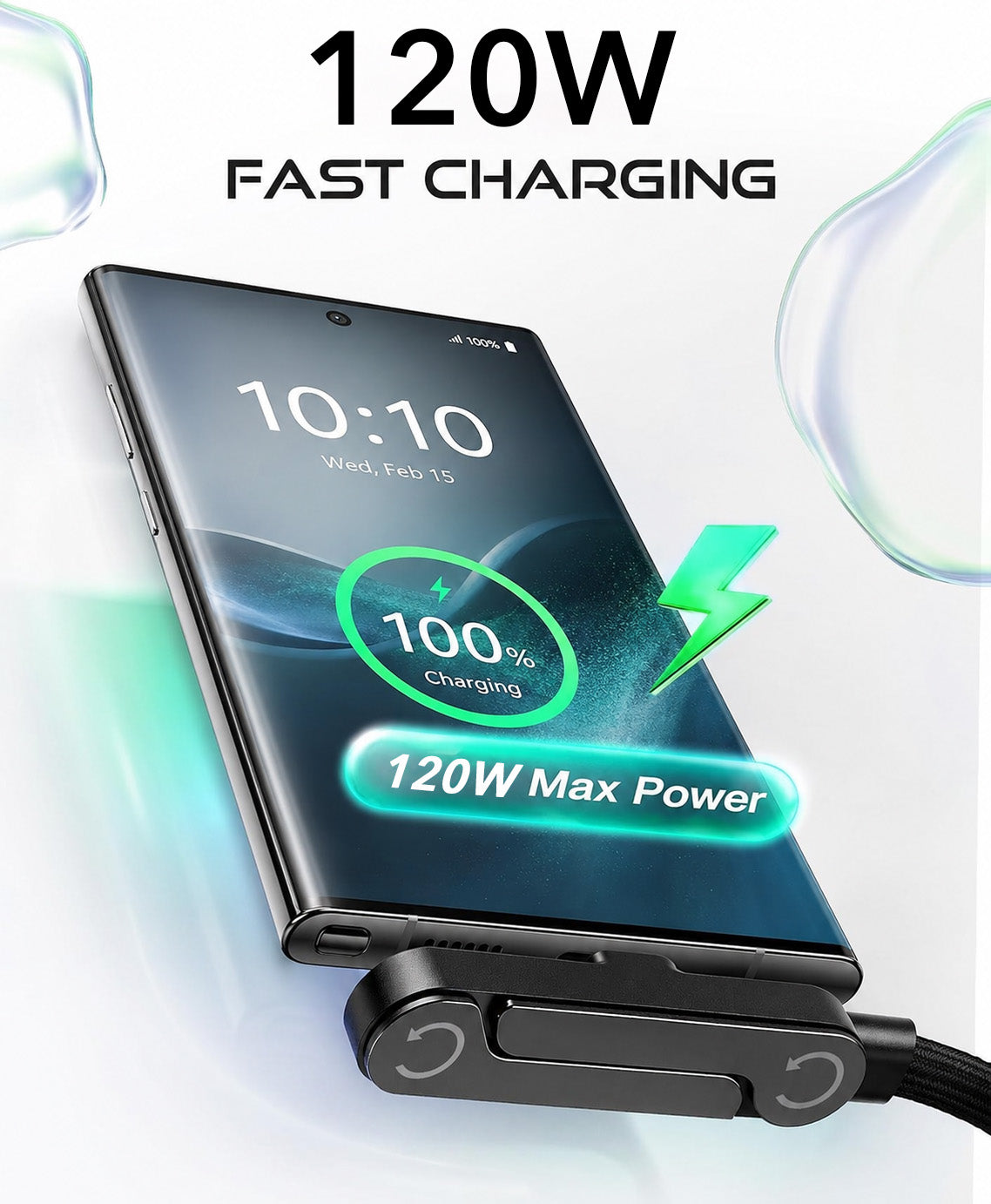 120W 2 in 1 USB-C Fast Charging Cable with Built-in Foldable Phone Stand