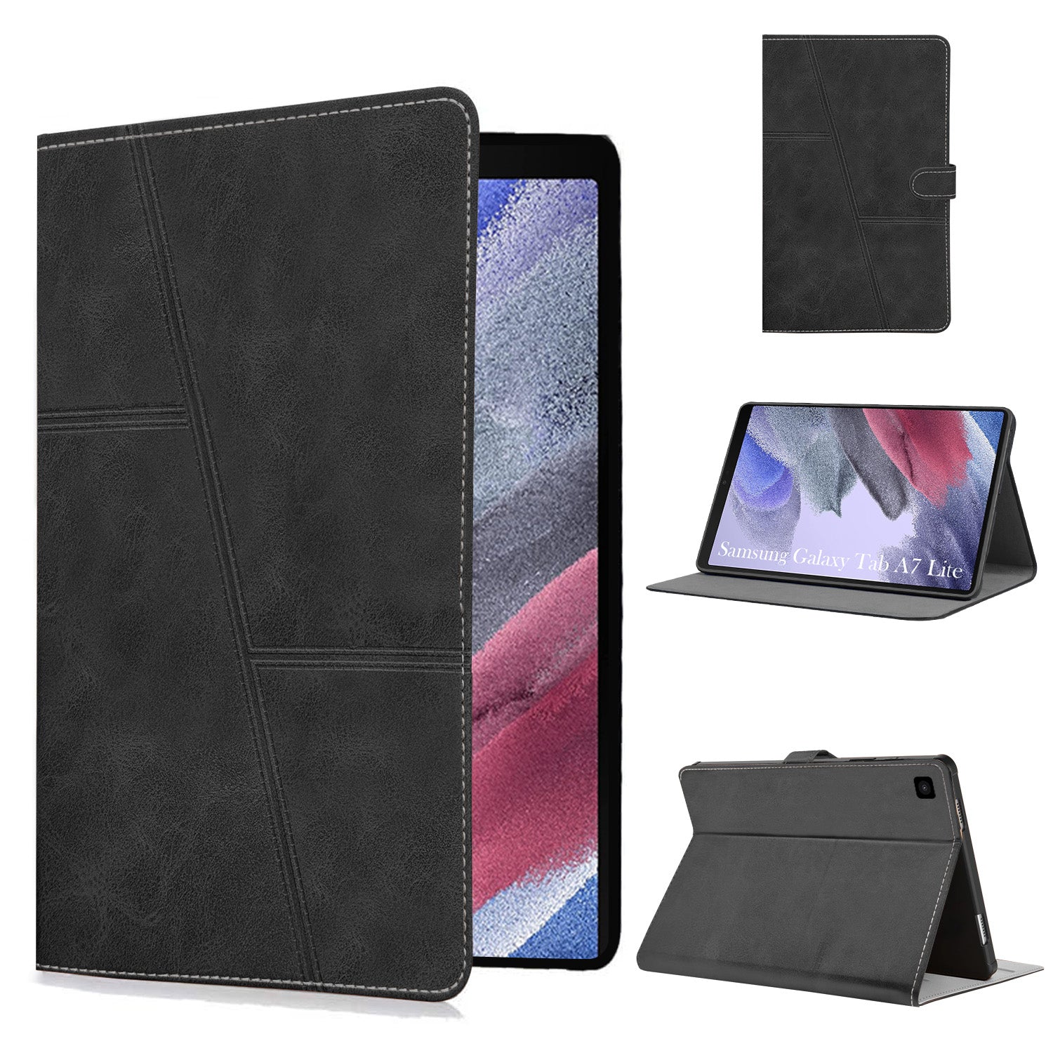 For Samsung Galaxy Tab A7 Lite 8.7 Inch SM-T225/T220/T225N/T227U Flip Cover Folio Case (PU Leather | Multi-Angle Smart Stand | Card Storage Slots | Silicone Back Pouch)