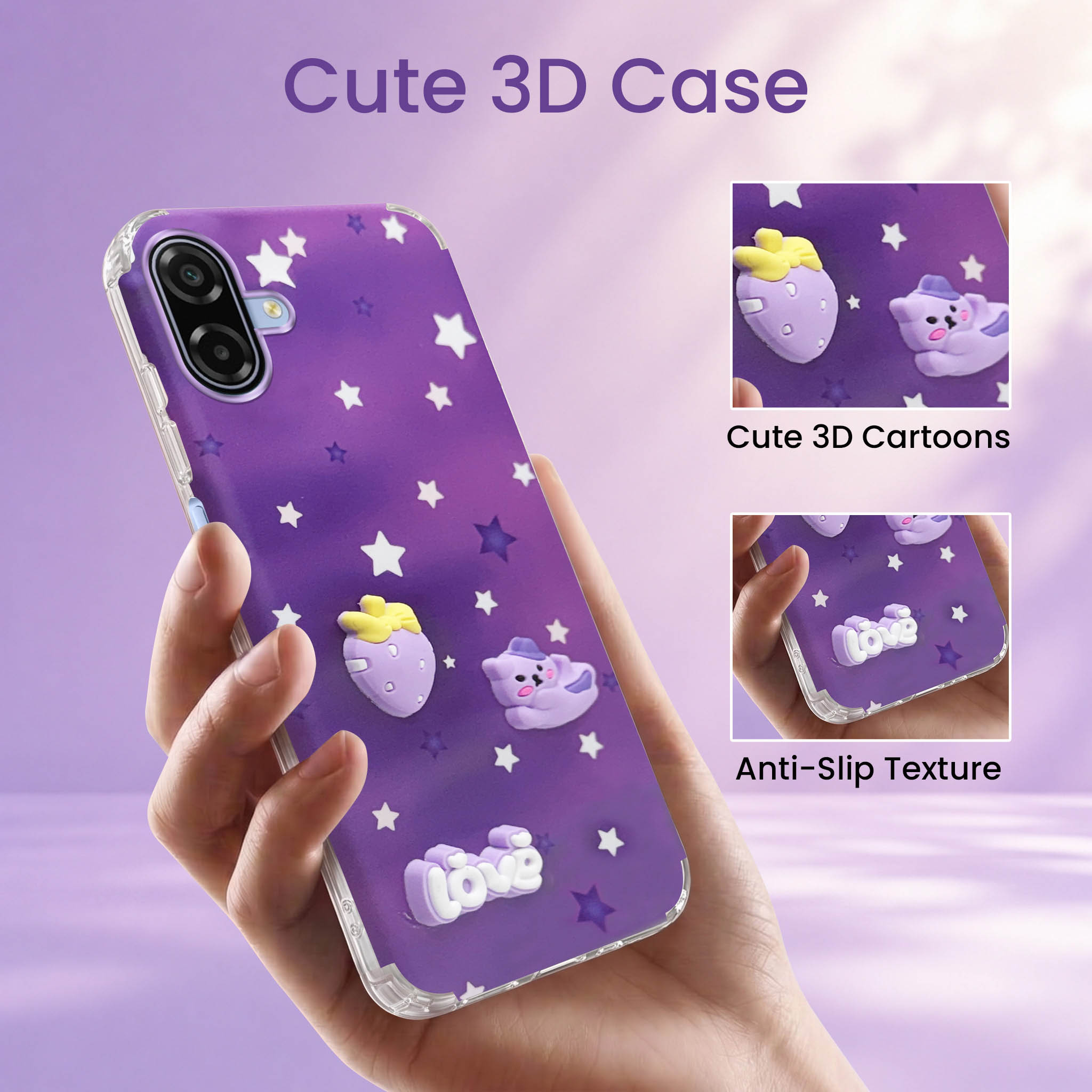 For Samsung Galaxy A07 5G | F70e 5G Back Cover Case (3D Cute Cartoons | Hard Back Side Soft | Matte Premium Finish | HD Printing)