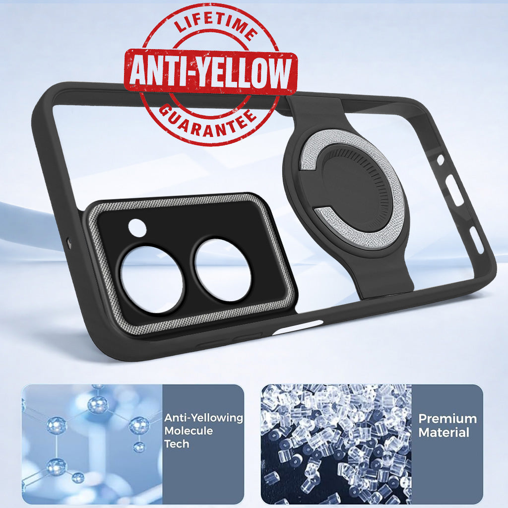 For Vivo T3 Lite 5G | Vivo Y28s 5G Back Cover Case with stand (Built-in Ring Holder Kickstand | Lifetime Anti Yellow | Camera Protection)