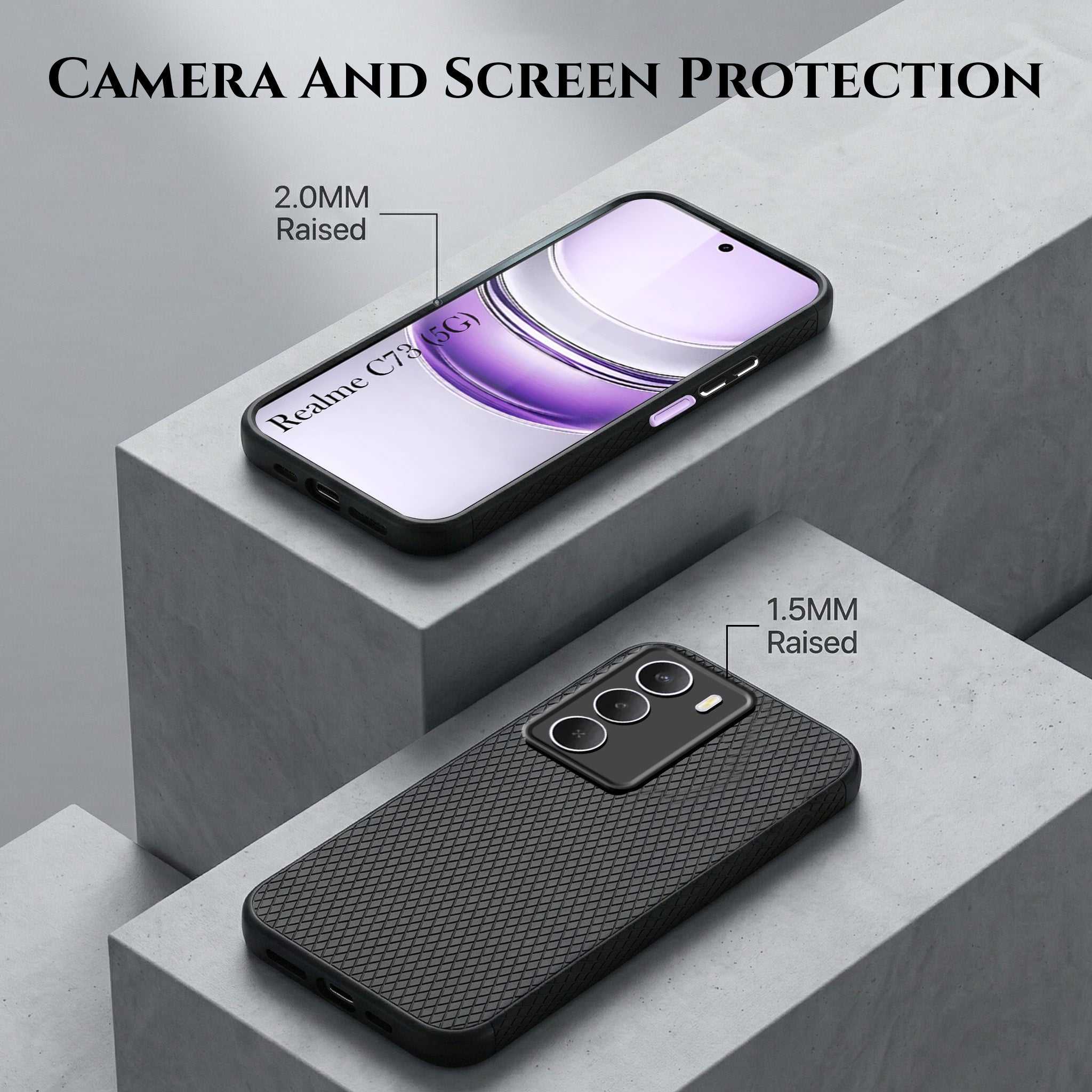 For Realme C73 Combo with Back Cover and 9H Tempered Glass (Liquid Silicone | Camera Protection | Oleophobic Coating Screen Glass)