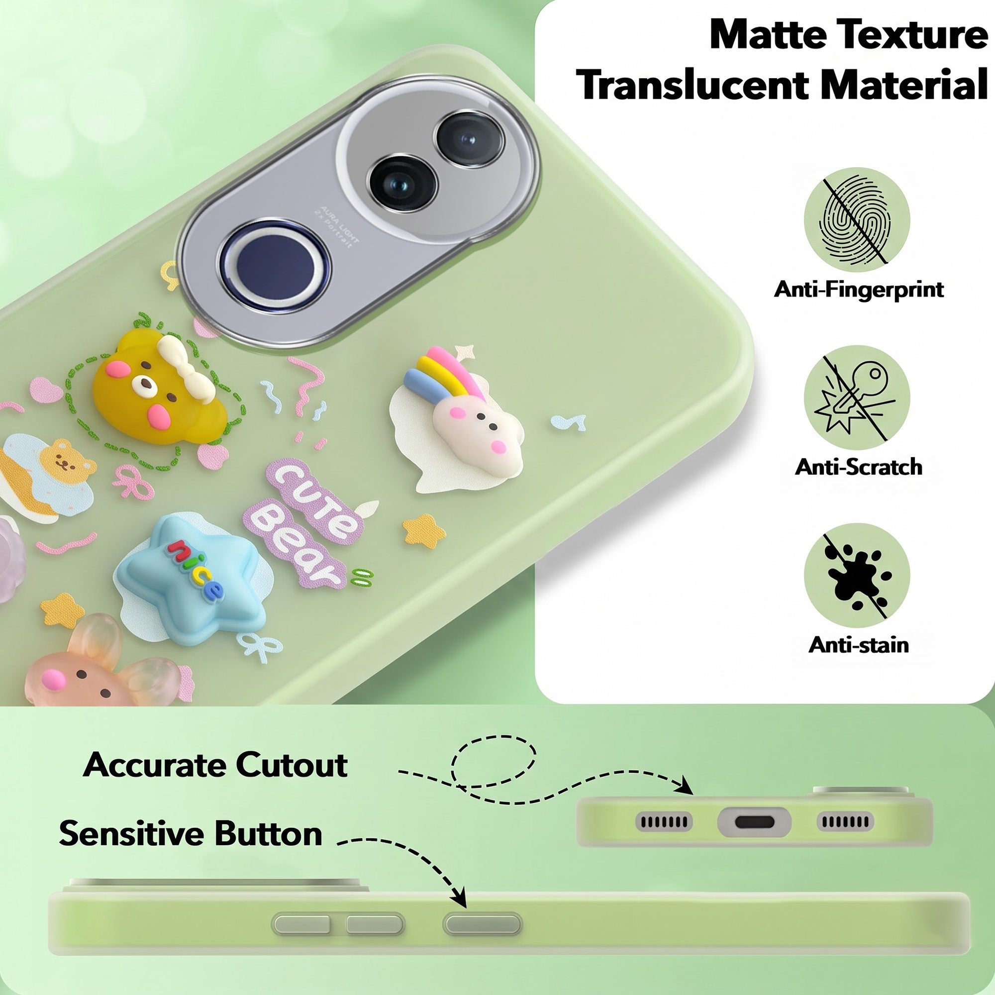 For Vivo T4R Back Cover Case (3D Cute Cartoons | Hard Back Side Soft | Matte Premium Finish | HD Printing)