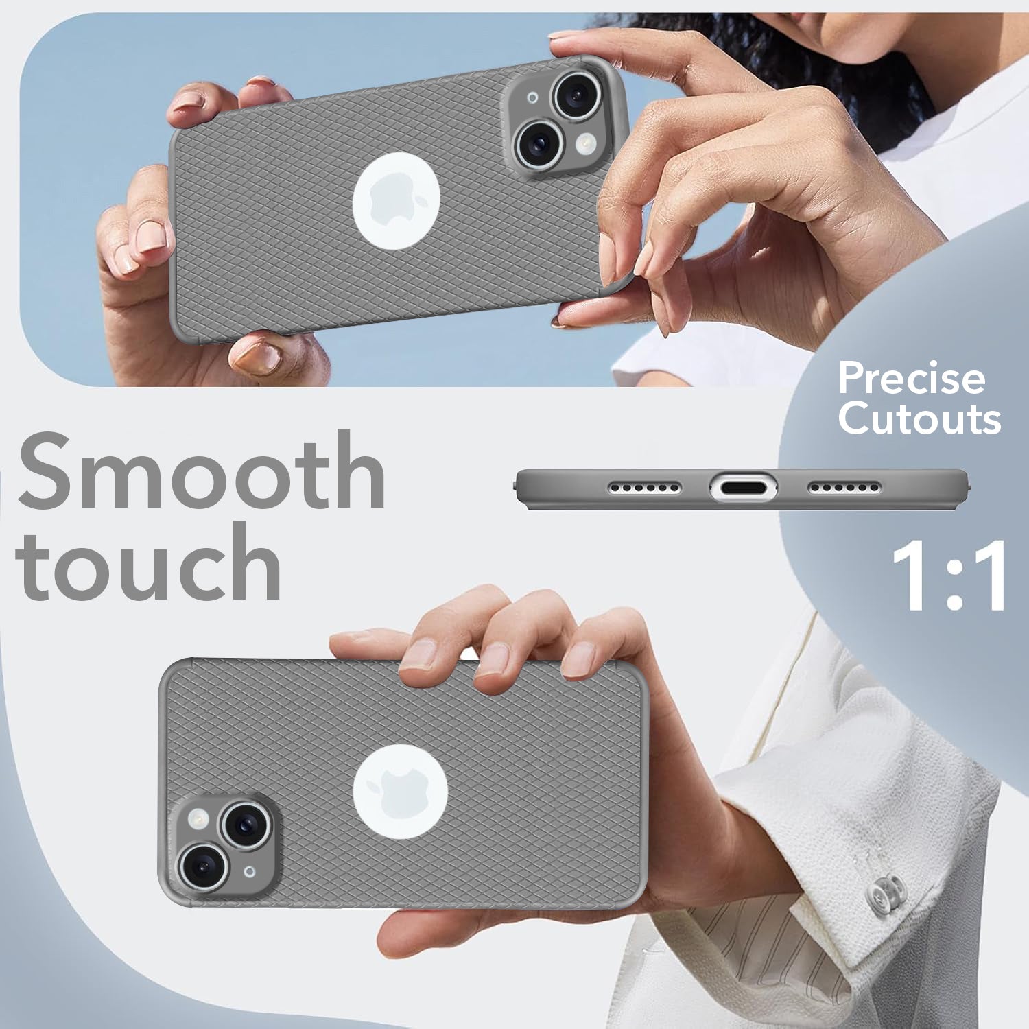 For Apple iPhone 15 Back Cover Case (Liquid Silicone | Side Grip | Camera Protection)