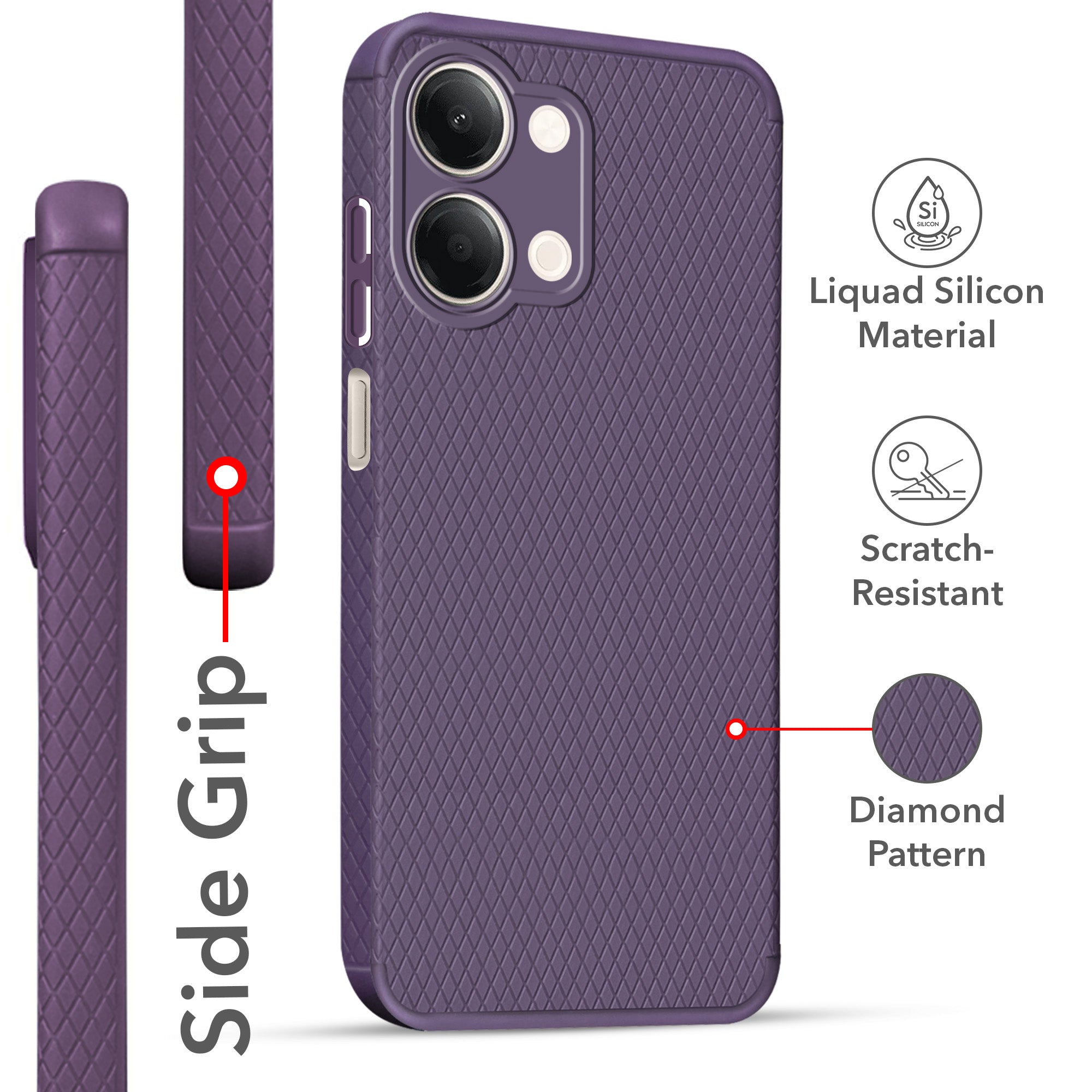For Vivo Y05 (4G) | Vivo T5 Lite (5G) Back Cover Case Liquid Silicone (Camera Protection | Side Grip Texture | Soft and Flexible)