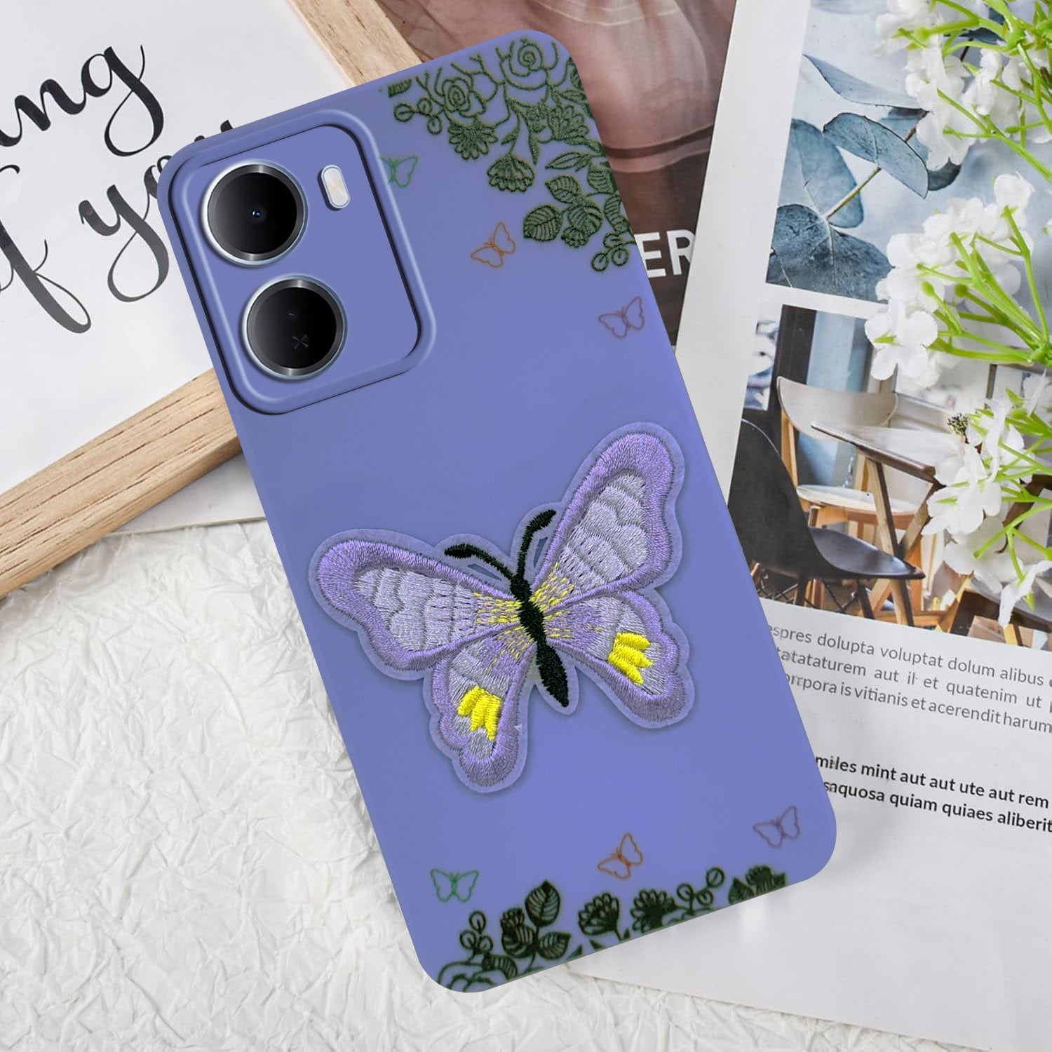 For Redmi 15A 5G Back Cover Case (Soft Butterfly Embroidery | Women Teen Girls | Camera Protection| Matte Silicone)