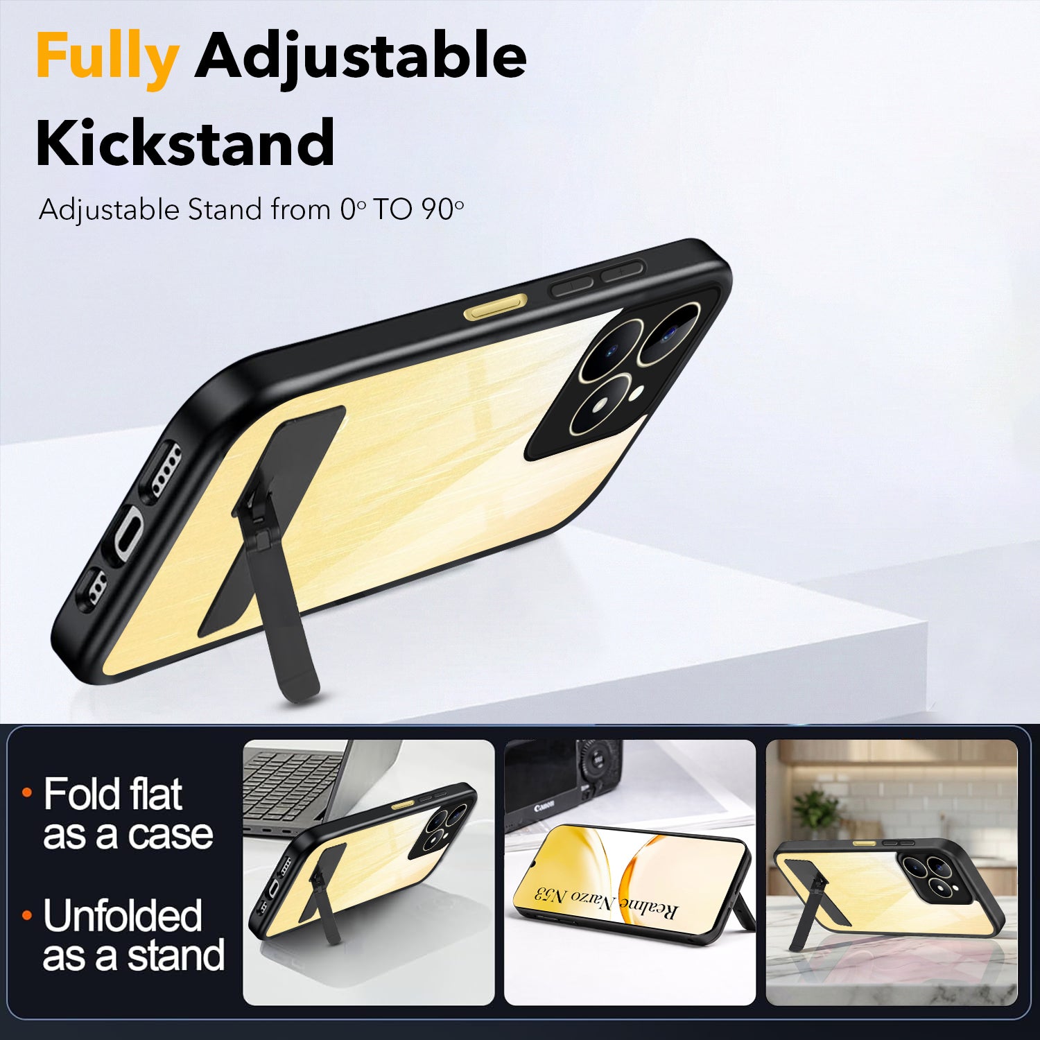 For Realme Narzo N53 Back Cover Case (Built-in Stand | Lifetime Anti Yellow | Kickstand Shockproof | Camera Protection | MagSafe Compatible)