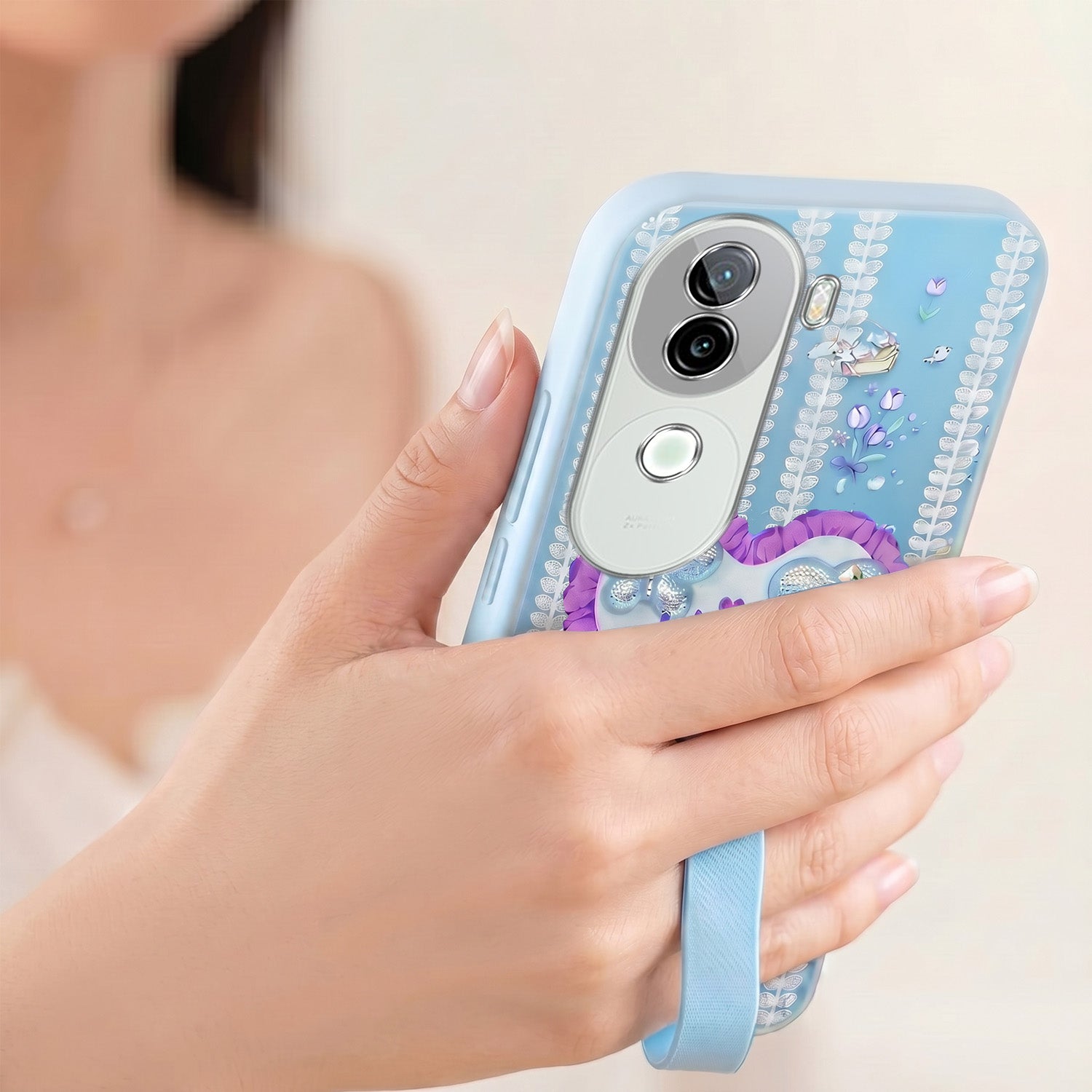 For Vivo iQOO Z9s Back Cover Case (3D Cute Heart Strap Holder | Camera Protection | Designer Girls Print)