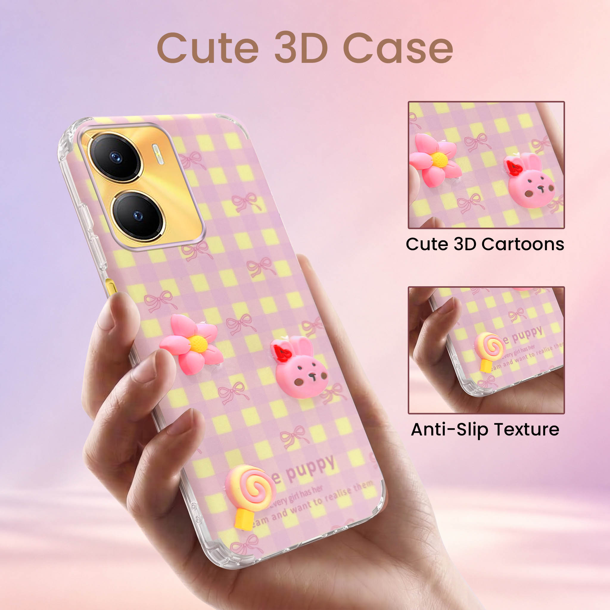 For Vivo Y56 5G Back Cover Case (3D Cute Cartoons | Hard Back Side Soft | Matte Premium Finish | HD Printing)