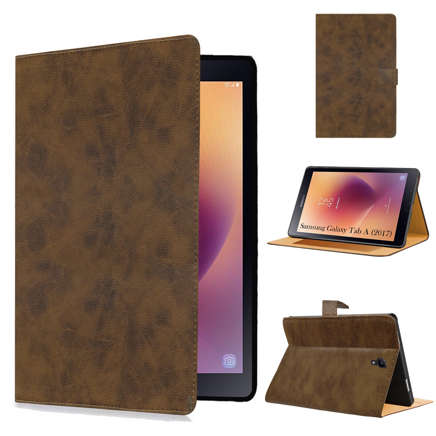 For Samsung Galaxy Tab A T380|T385 8 Inch Flip Cover Folio Cover (PU Matte Leather | Multi-Angle Smart Stand | Card Storage Slots | Silicone Back Pouch)
