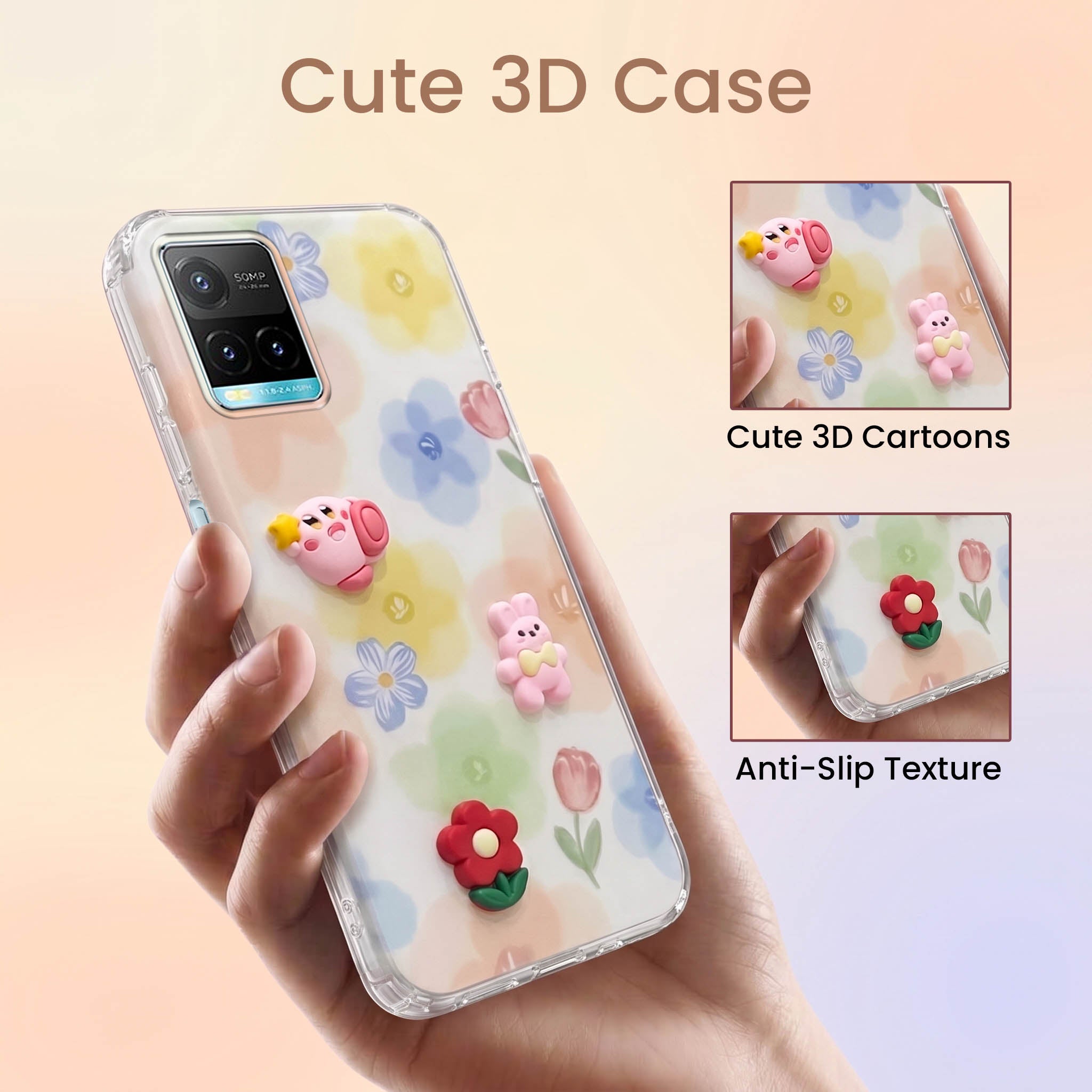 For Vivo Y33s Back Cover Case (3D Cute Cartoons | Hard Back Side Soft | Matte Premium Finish | HD Printing)