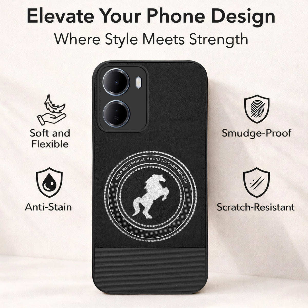 For Redmi 15A 5G Back Cover Case PU Leather Finish (Professional Minimalist Texture | MagSafe Compatile | Camera Protection | Sleek Sober Formal)