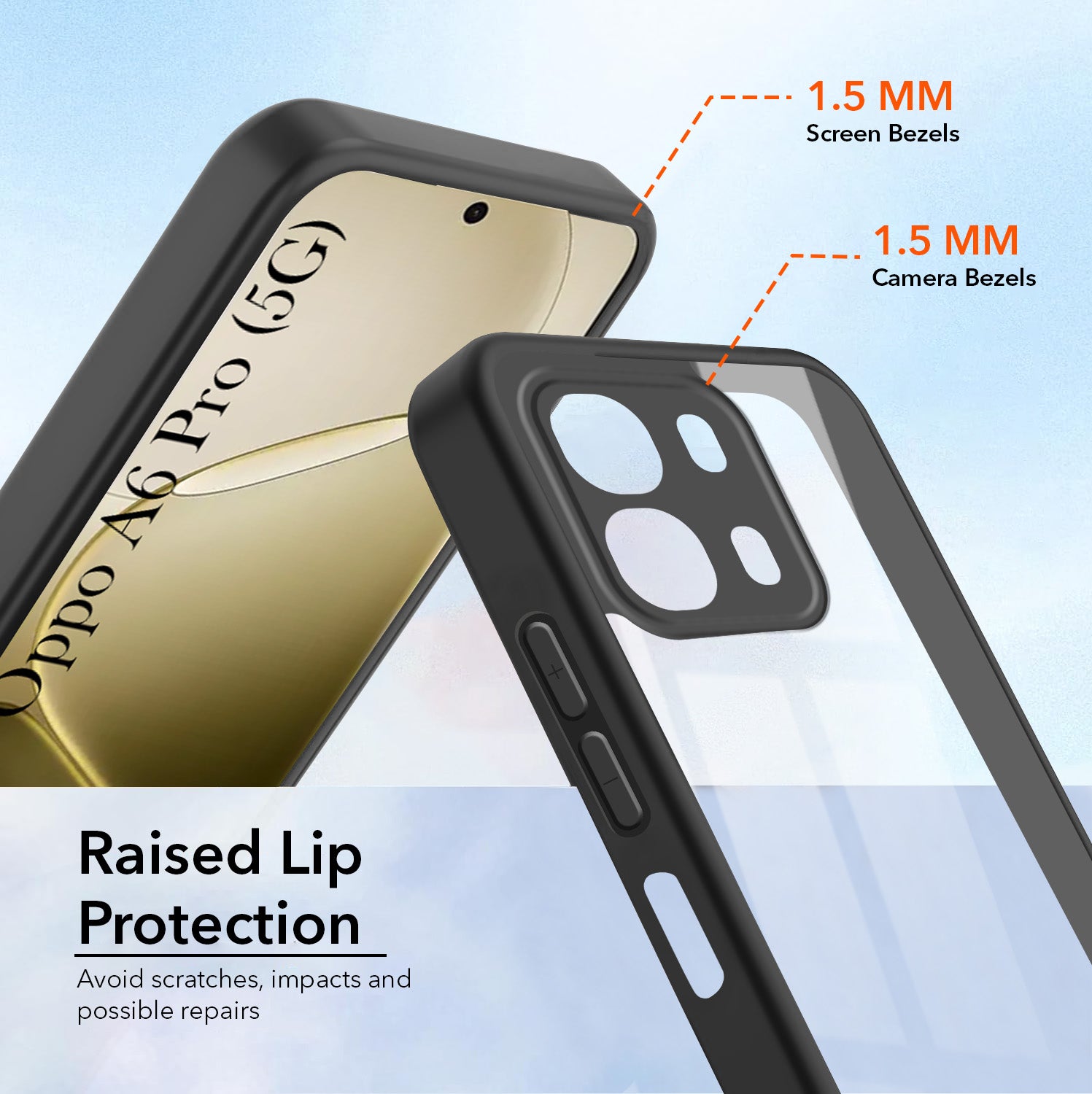 For Oppo A6 Pro Combo with Back Cover and 9H Tempered Glass (Lifetime Anti-Yellow | Crystal Clear Shockproof | Oleophobic Coating Screen Glass)