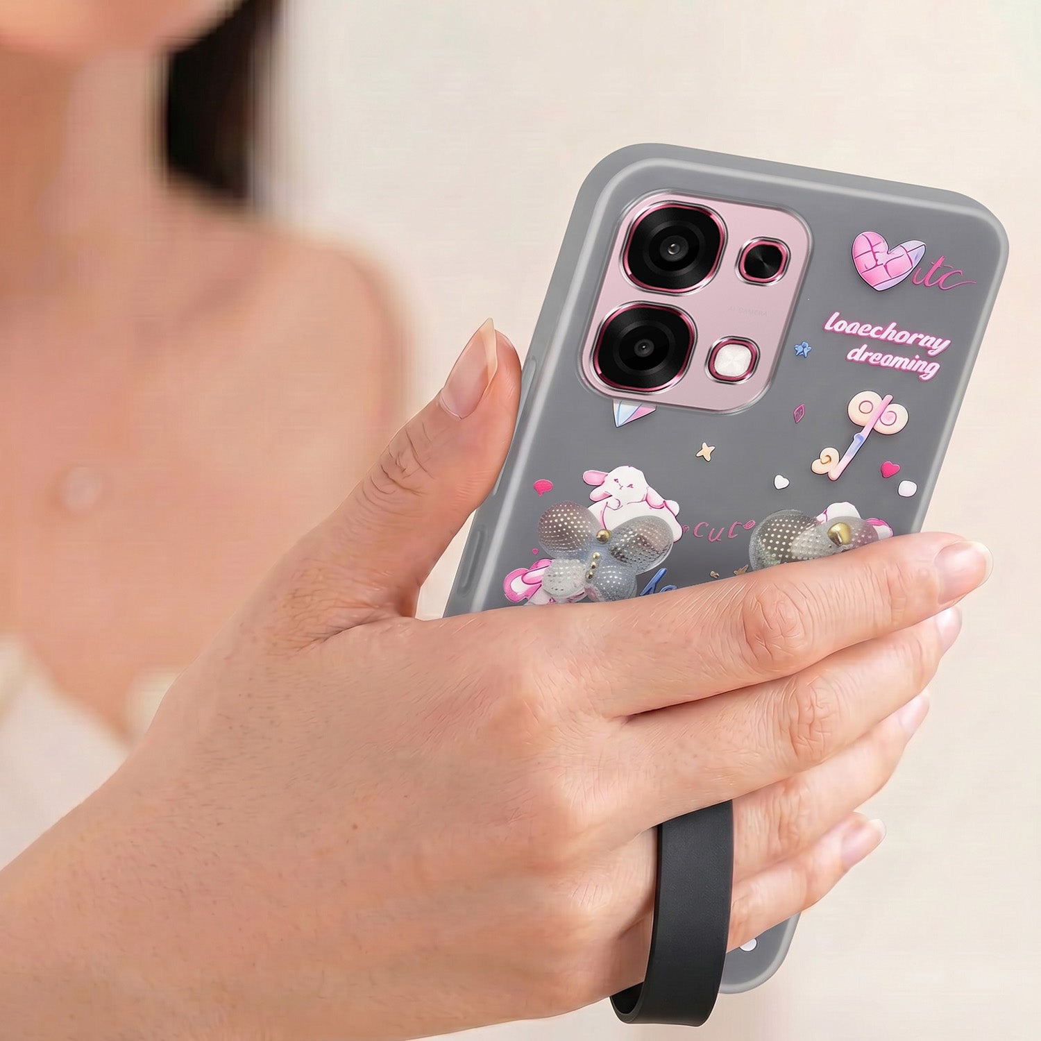 For Oppo F31 5G | Oppo F33 5G Back Cover Case (3D Cute Heart Strap Holder | Camera Protection | Designer Girls Print)