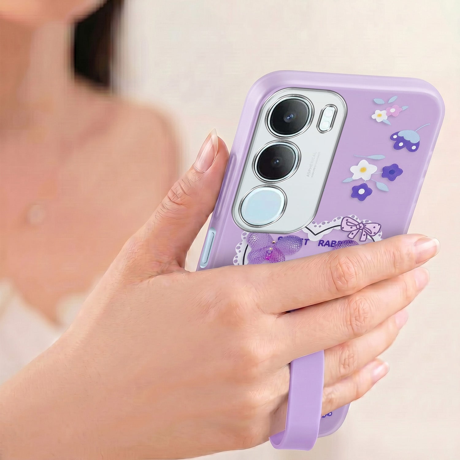 For Vivo Y29 Back Cover Case (3D Cute Heart Strap Holder | Camera Protection | Designer Girls Print)