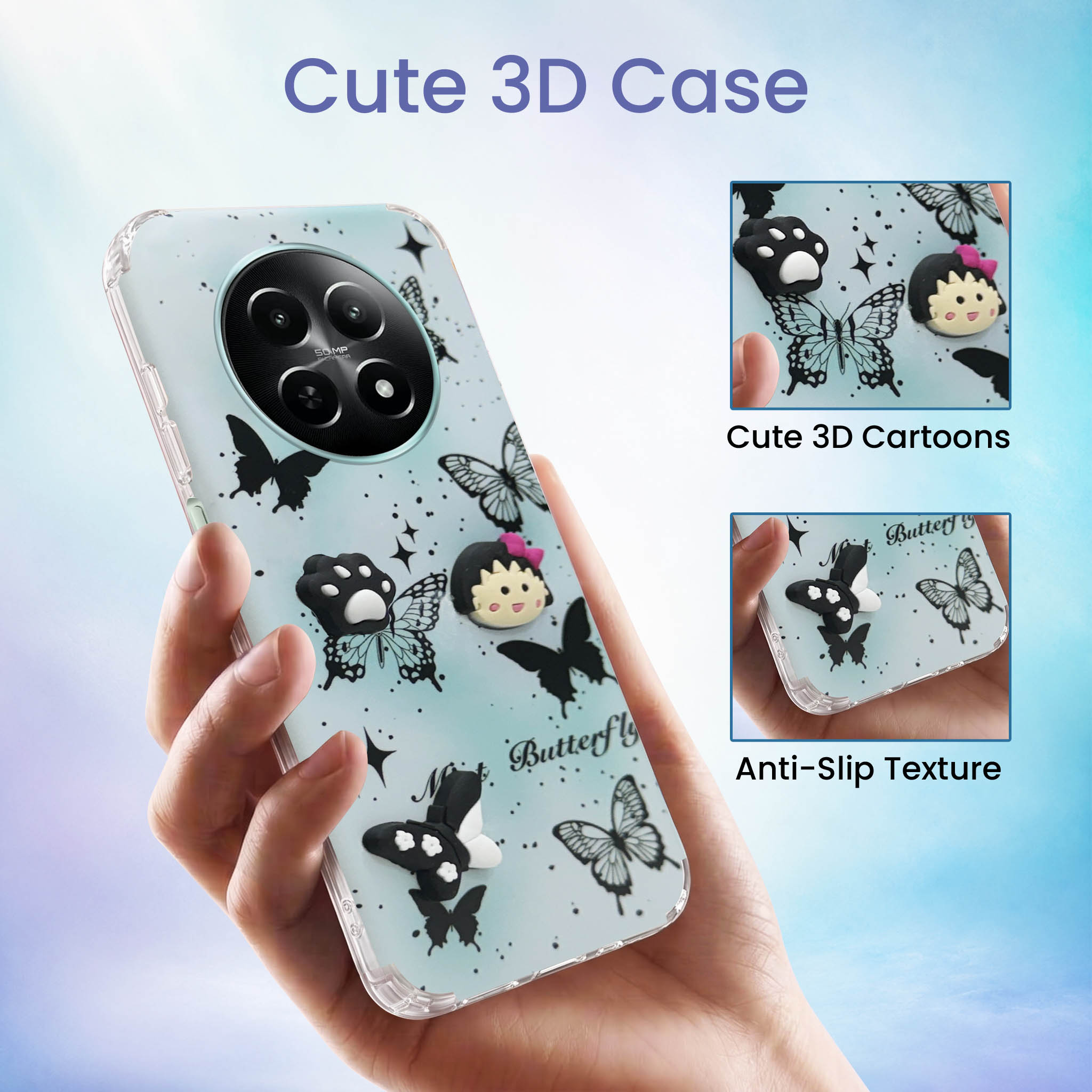 For Realme 12 | Realme 12X Back Cover Case (3D Cute Cartoons | Hard Back Side Soft | Matte Premium Finish | HD Printing)