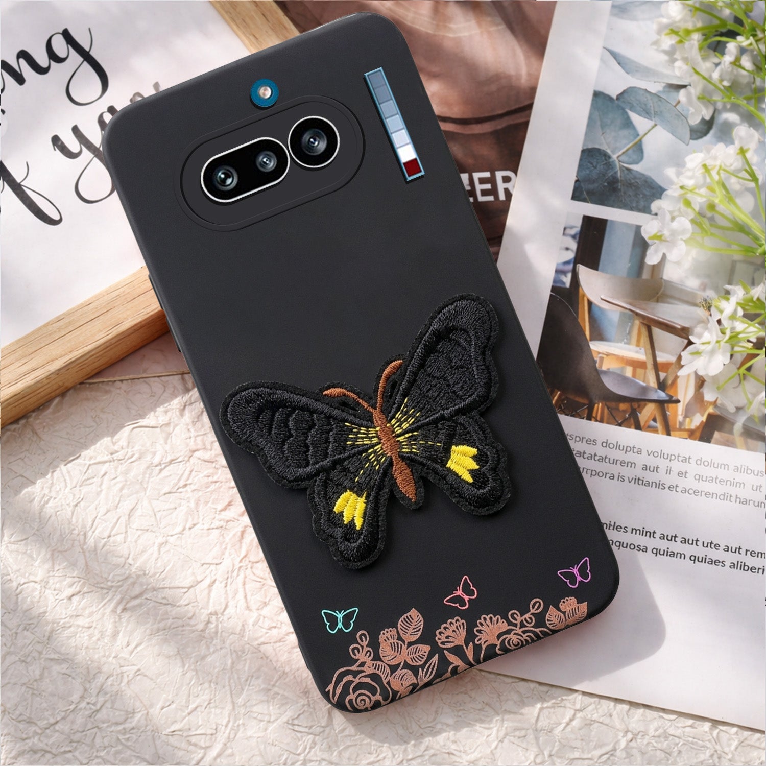For Nothing Phone 4A 5G Back Cover Case (Soft Butterfly Embroidery | Women Teen Girls | Camera Protection| Matte Silicone)