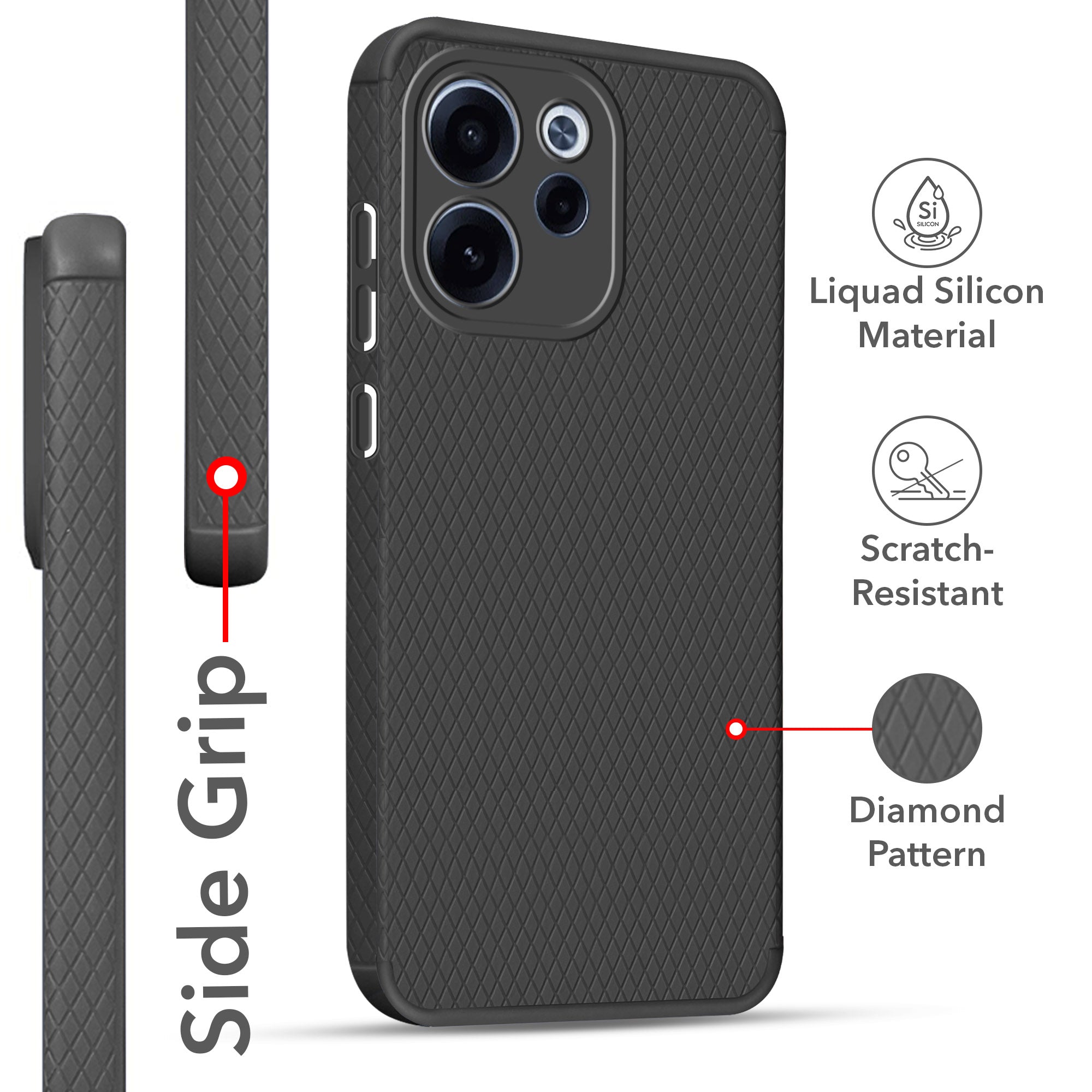 For Oppo Reno 15c Back Cover Case Liquid Silicone (Camera Protection | Side Grip Texture | Soft and Flexible)
