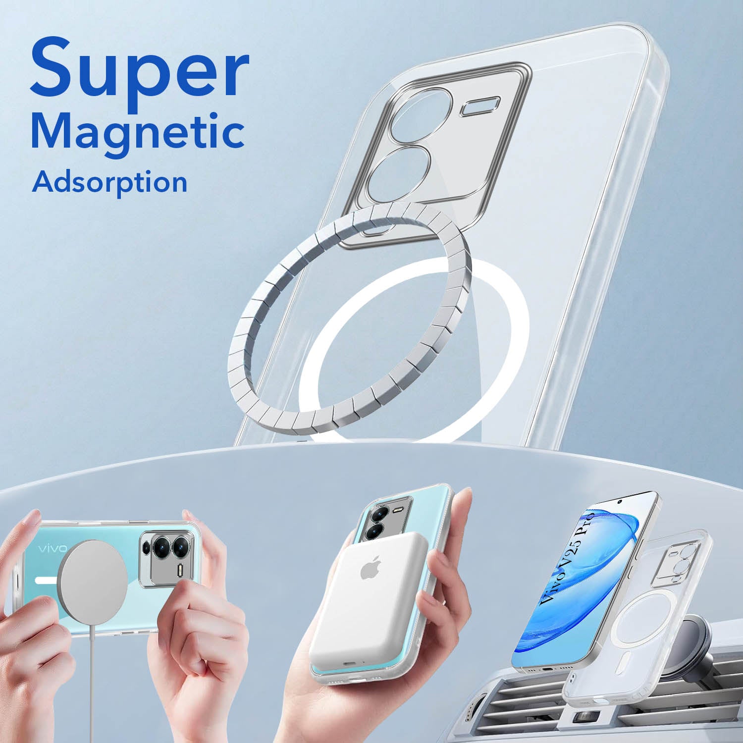 For Vivo V25 Pro Back Cover Case Lifetime Anti-Yellow MagSafe Compatible Clear (Sleek Hard Crystal | Shockproof and Camera Protection)