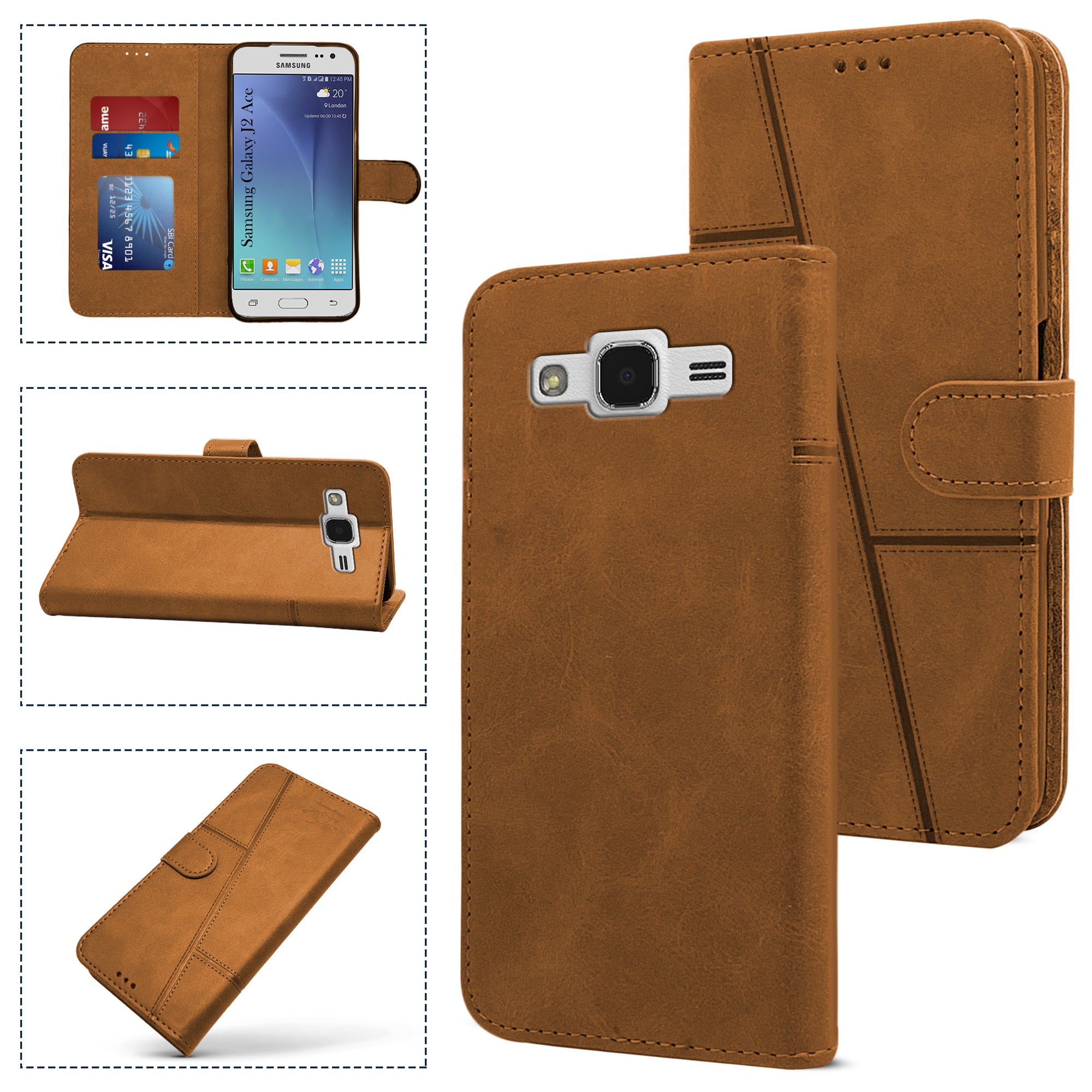 For Samsung Galaxy J2 Ace Flip Cover Case ( Stitched Leather with Magnetic Closure)