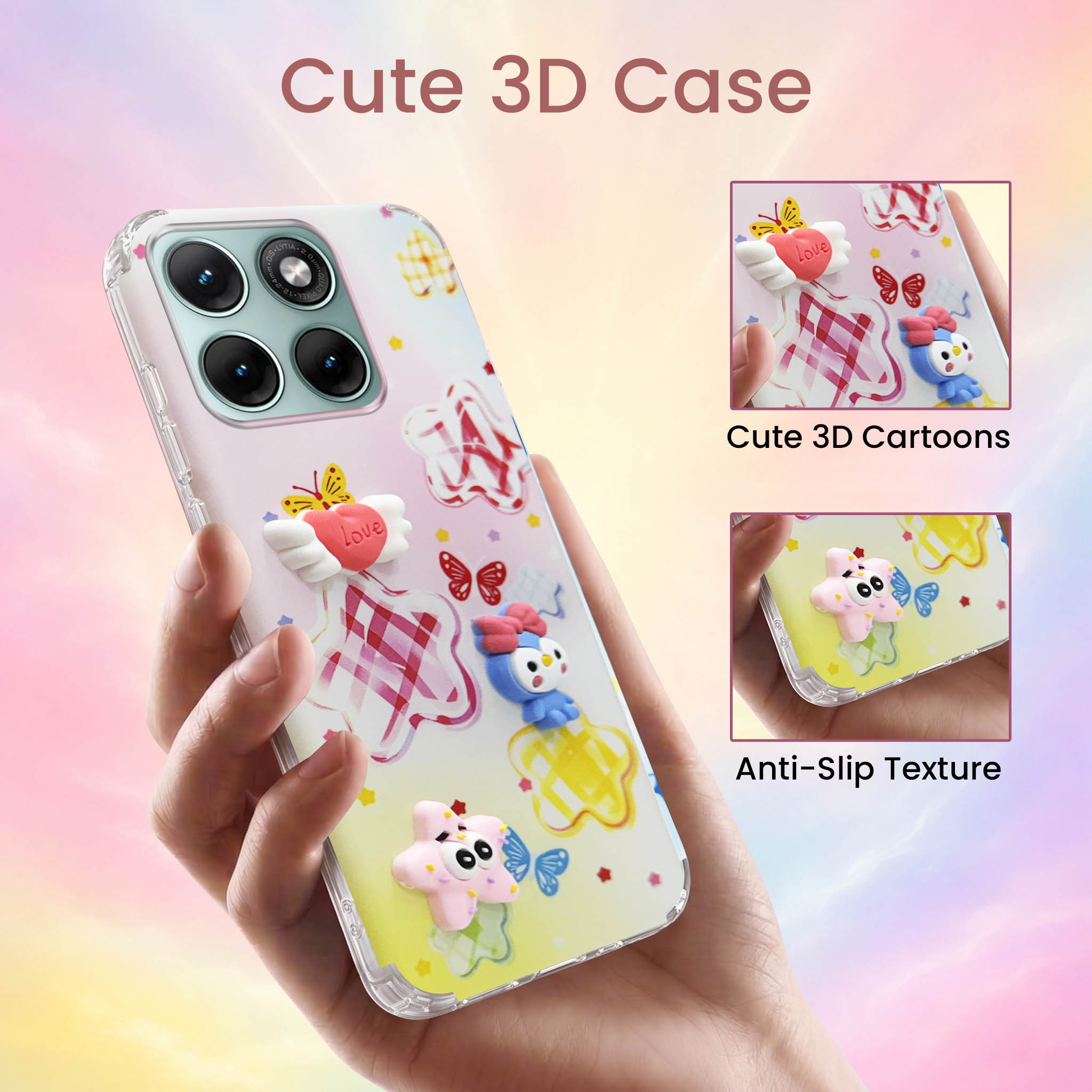 For Motorola Moto Edge 70 Fusion Back Cover Case (3D Cute Cartoons | Hard Back Side Soft | Matte Premium Finish | HD Printing)