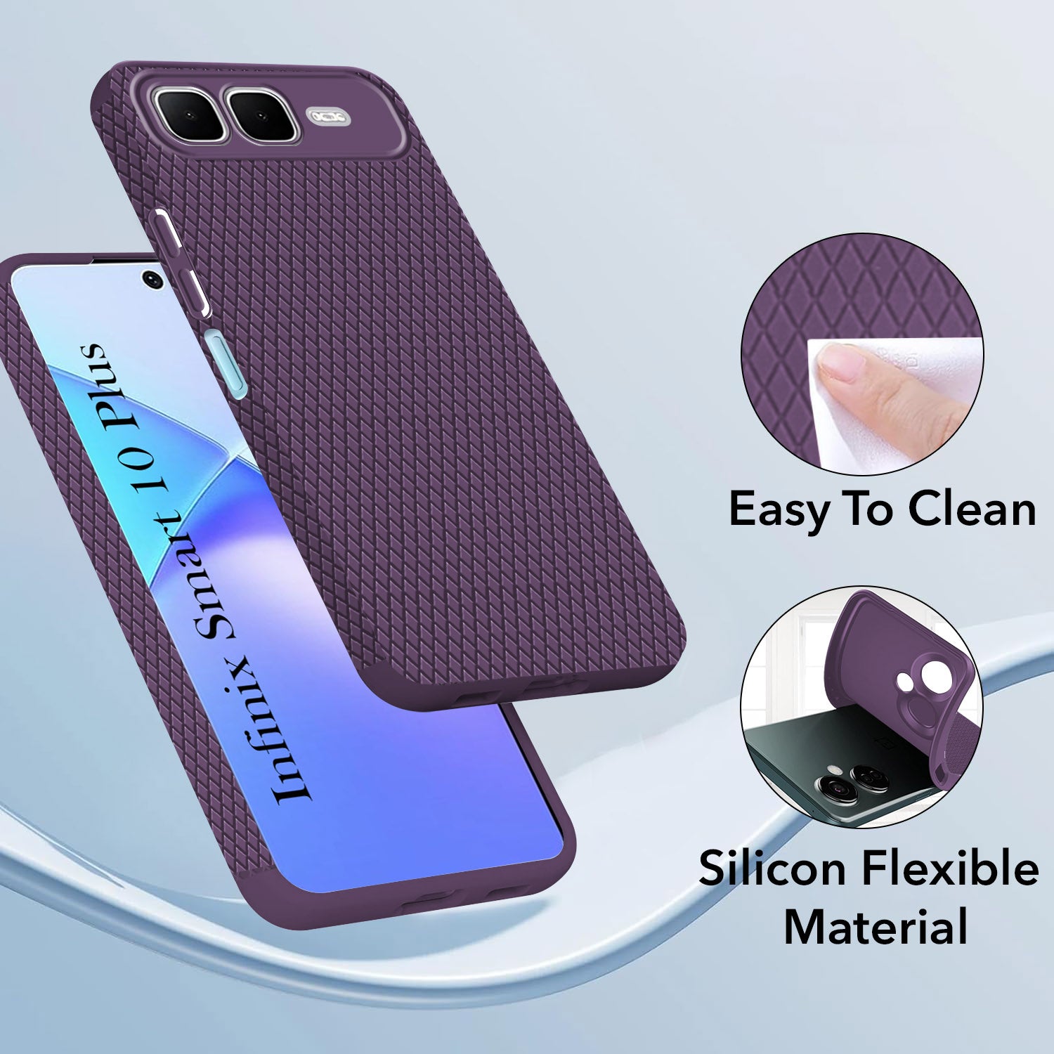 For Infinix Smart 10 Plus Back Cover Case (Camera Protection | Side Grip Texture | Soft and Flexible)