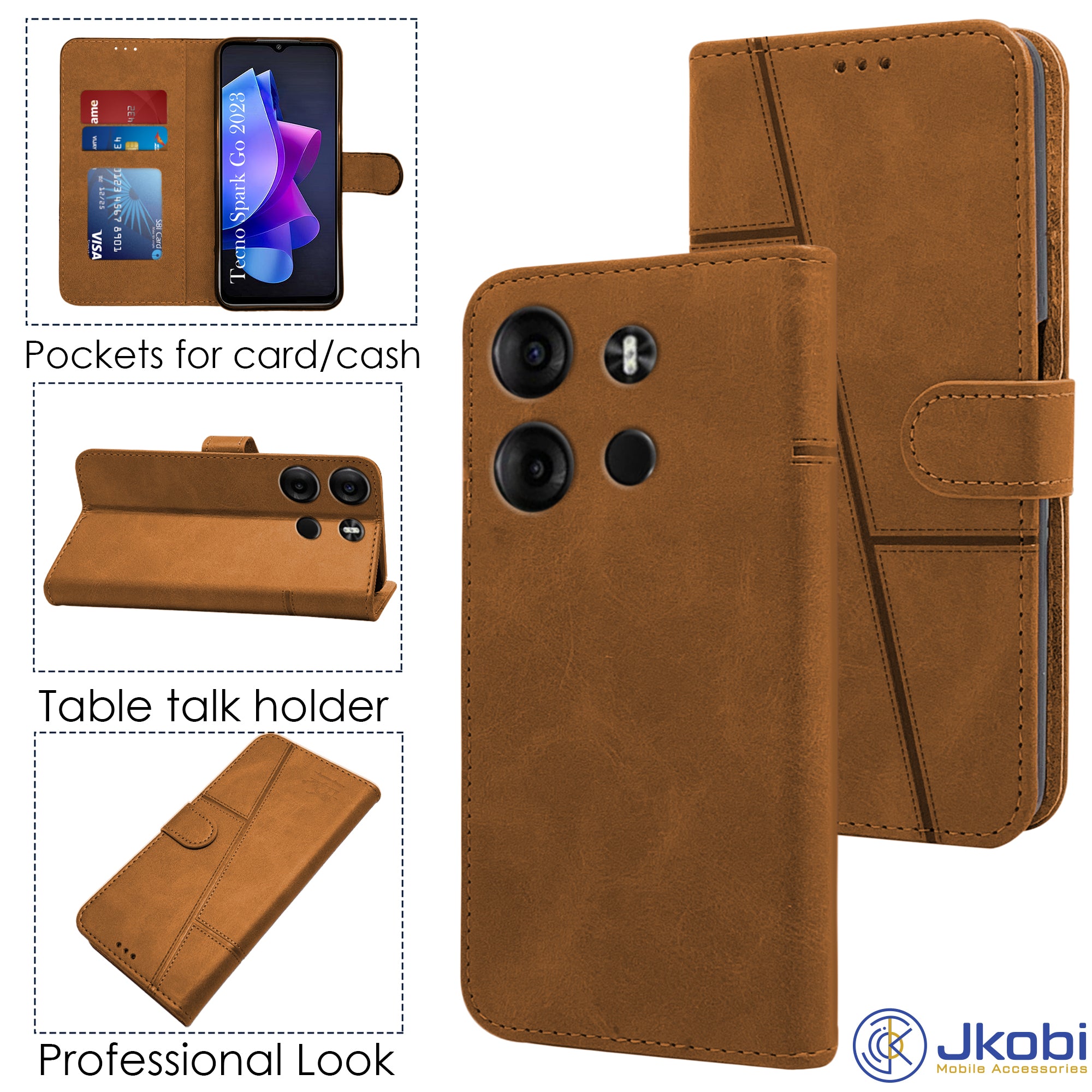 For Tecno Spark Go 2023 Flip Cover Case (Stitched Leather with Magnetic Closure)