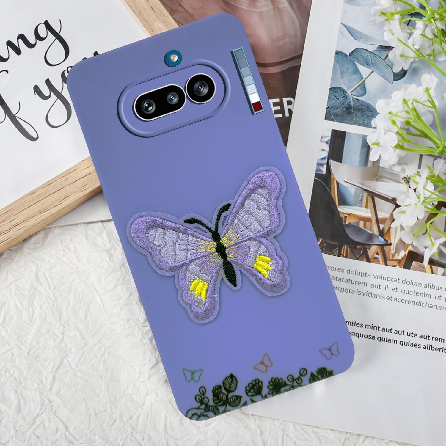 For Nothing Phone 4A 5G Back Cover Case (Soft Butterfly Embroidery | Women Teen Girls | Camera Protection| Matte Silicone)