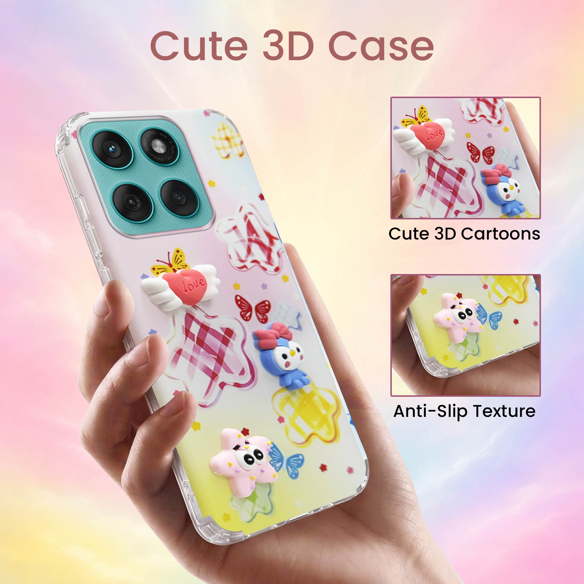 For Motorola Moto Edge 60 Fusion Back Cover Case (3D Cute Cartoons | Hard Back Side Soft | Matte Premium Finish | HD Printing)