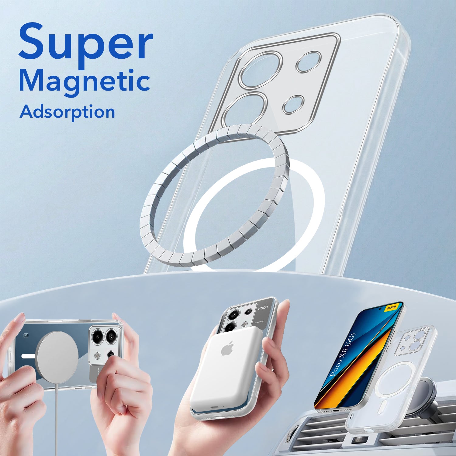 For Poco X6 5G Back Cover Case Lifetime Anti-Yellow MagSafe Compatible Clear (Sleek Hard Crystal | Shockproof and Camera Protection)