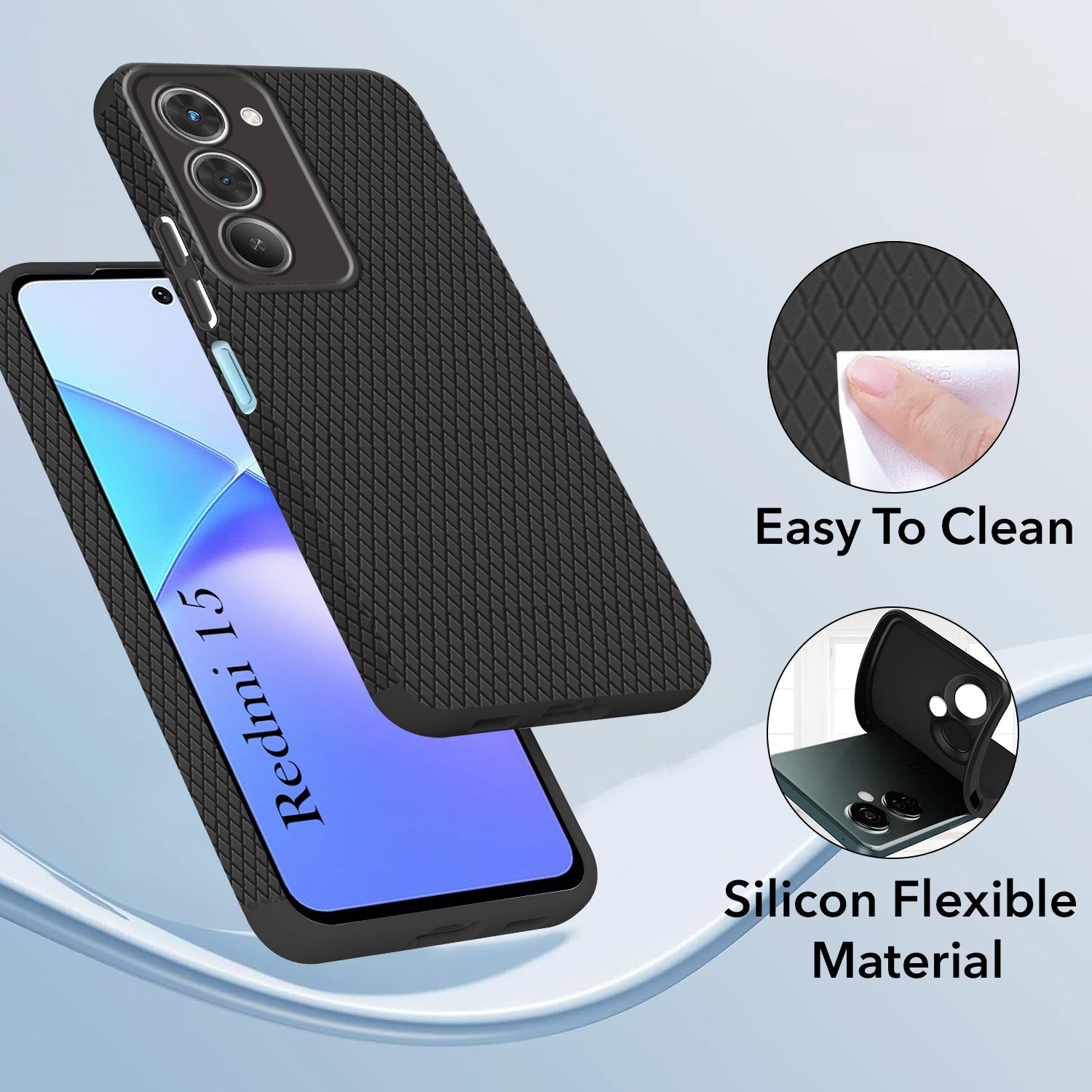 For Redmi 15 Back Cover Case (Camera Protection | Side Grip Texture | Soft and Flexible)