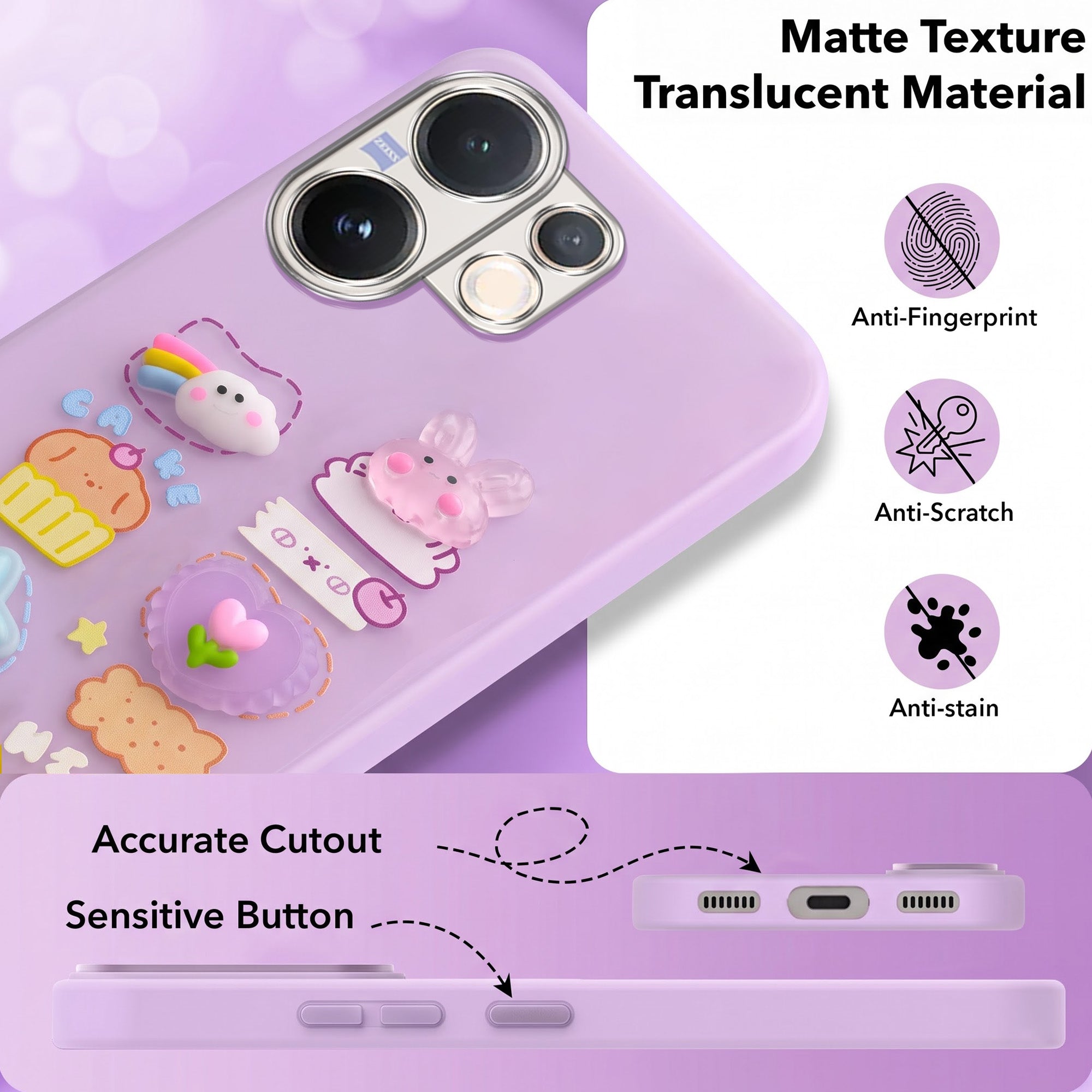For Vivo V60 | Vivo T4 Pro Back Cover Case (3D Cute Cartoons | Hard Back Side Soft | Matte Premium Finish | HD Printing)