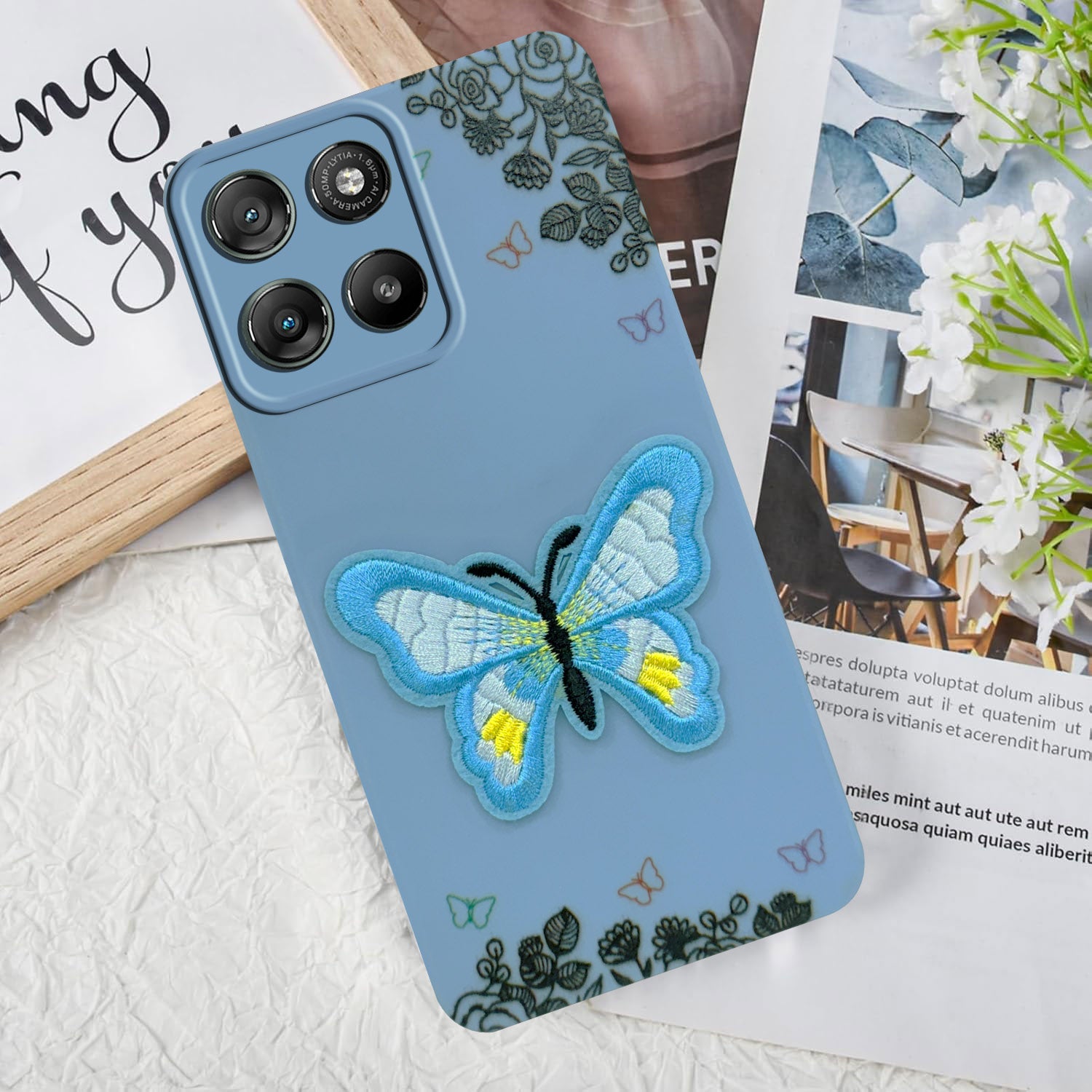 For Motorola Moto G67 Power | G57 Power Back Cover Case (Soft Butterfly Embroidery | Women Teen Girls | Camera Protection| Matte Silicone)