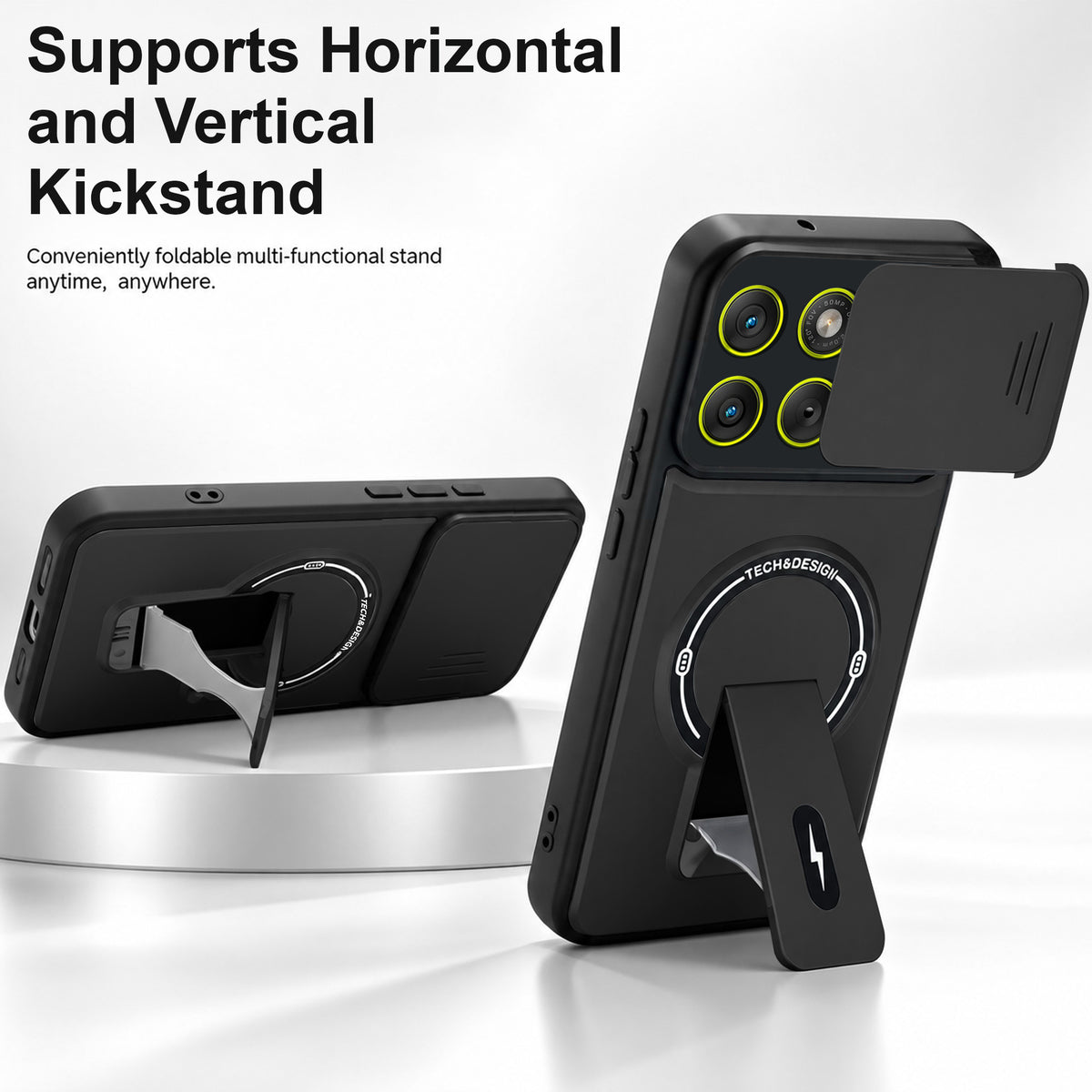 For Motorola Moto Edge 70 Back Case Cover Metallic (Hybrid Armor Kickstand | Sliding Shutter Camera Protection | MagSafe Compatible)