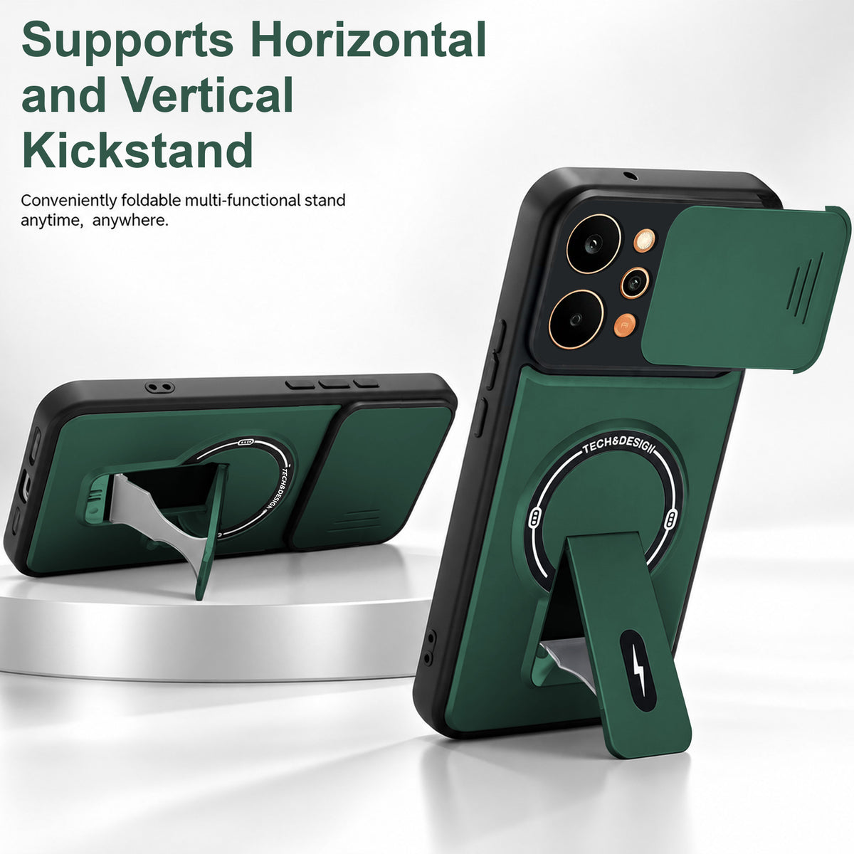 For Realme P4 Power 5G Back Case Cover Metallic (Hybrid Armor Kickstand | Sliding Shutter Camera Protection | MagSafe Compatible)