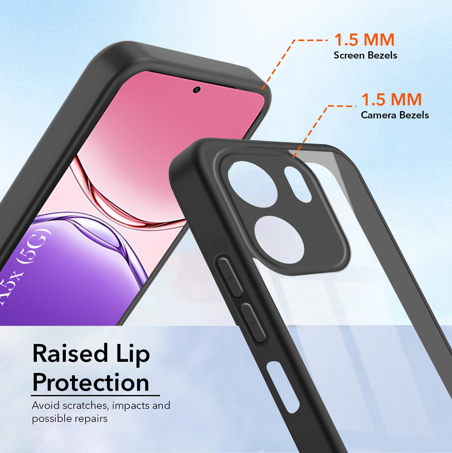 For Oppo A5X Combo with Back Cover and 9H Tempered Glass (Lifetime Anti-Yellow | Sleek Hard Crystal | Oleophobic Coating Screen Glass)