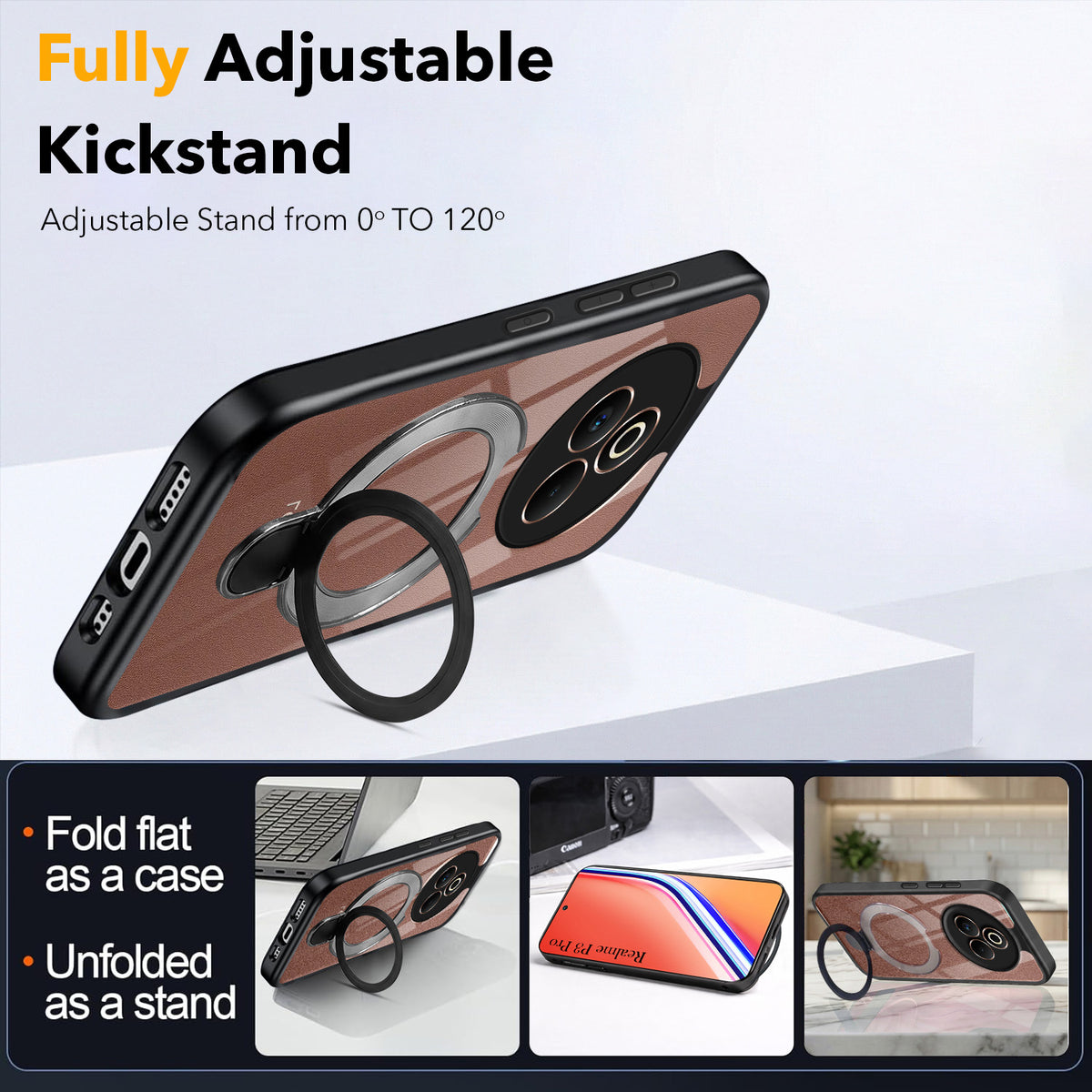 For Realme P3 Pro Back Cover Case (Kick Stand Ring Holder | Life time Anti Yellow | Camera Protection)