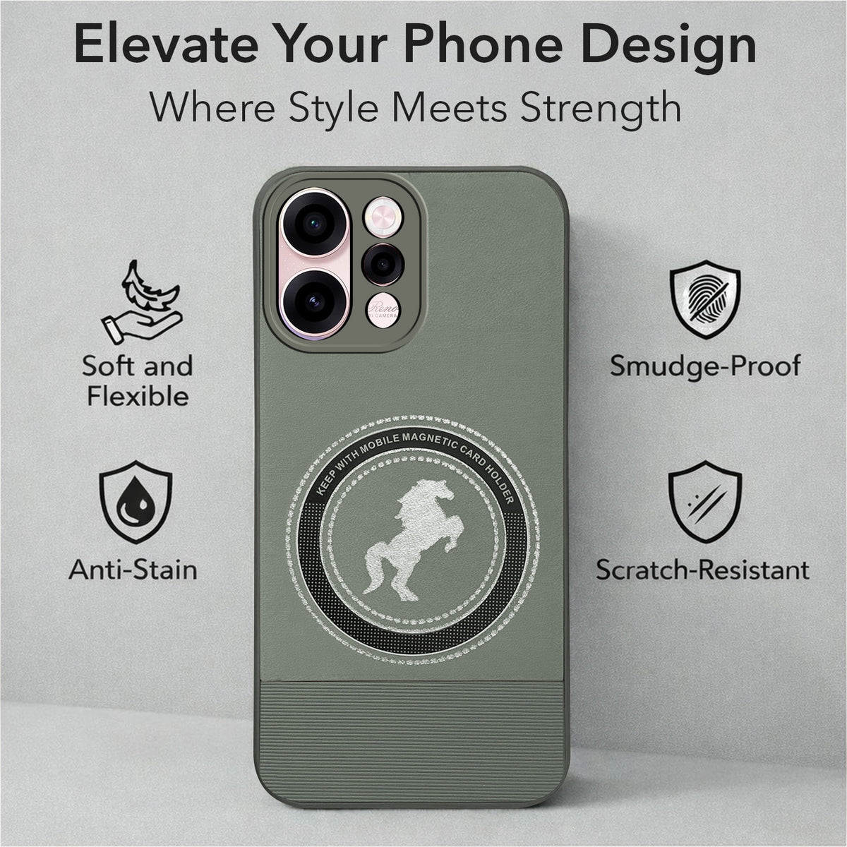 For Oppo Reno 15c Back Cover Case PU Leather Finish (Professional Minimalist Texture | MagSafe Compatile | Camera Protection | Sleek Sober Formal)