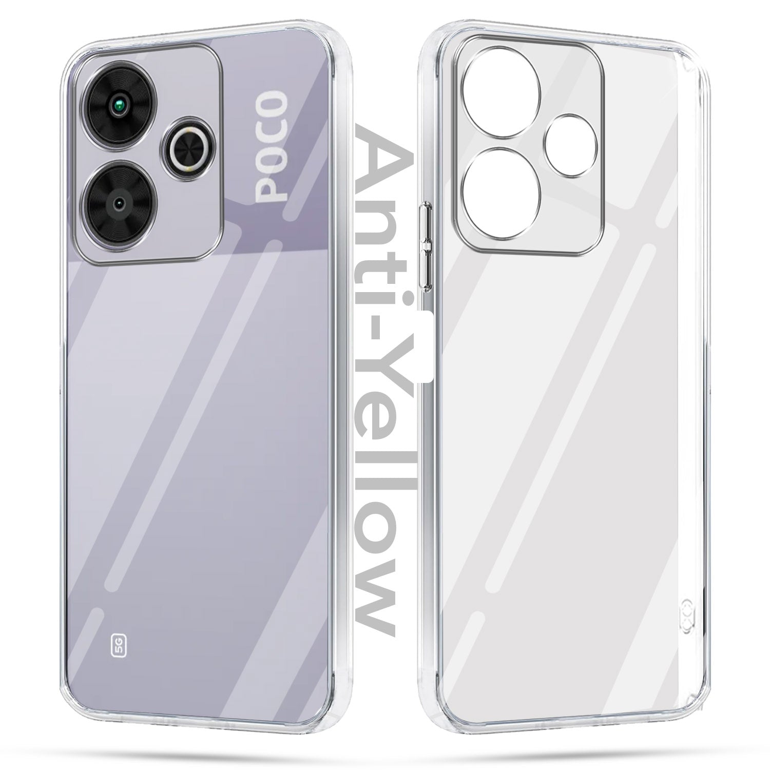 For Poco M6 Plus 5G Combo with Back Cover and 9H Tempered Glass (Lifetime Anti-Yellow | Sleek Hard Crystal | Oleophobic Coating Screen Glass)