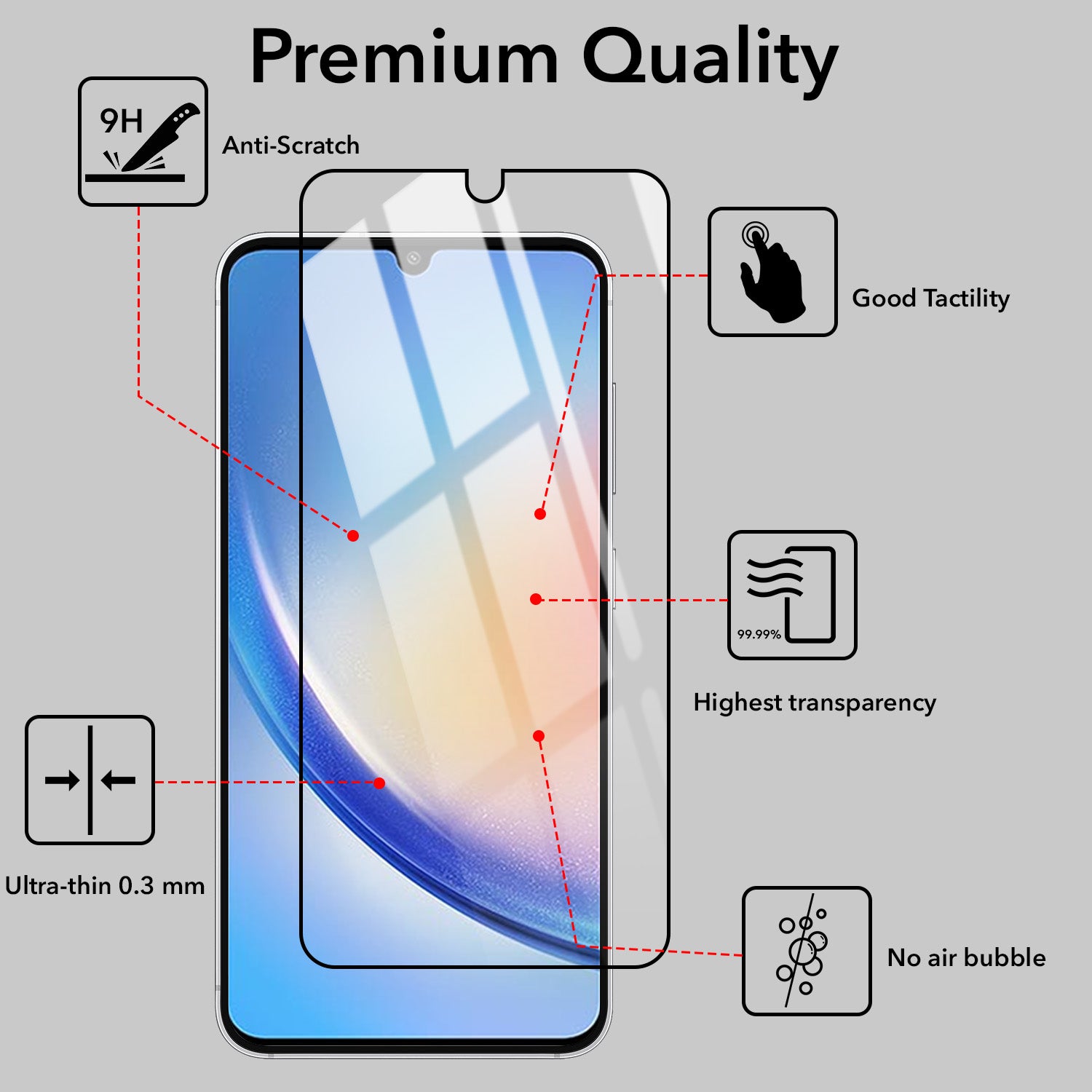 Tempered Glass For Samsung Galaxy A34 5G Military-Grade Gorilla Screen Protector With Installation Kit | Shatterproof, Full Coverage, HD Clear, Scratch Resistant (Pack of 1)