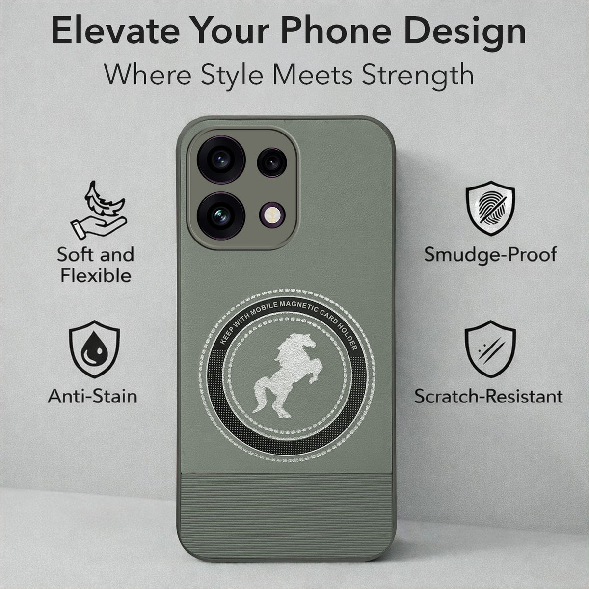 For Oppo Reno 16C 5G Back Cover Case PU Leather Finish (Professional Minimalist Texture | MagSafe Compatile | Camera Protection | Sleek Sober Formal)