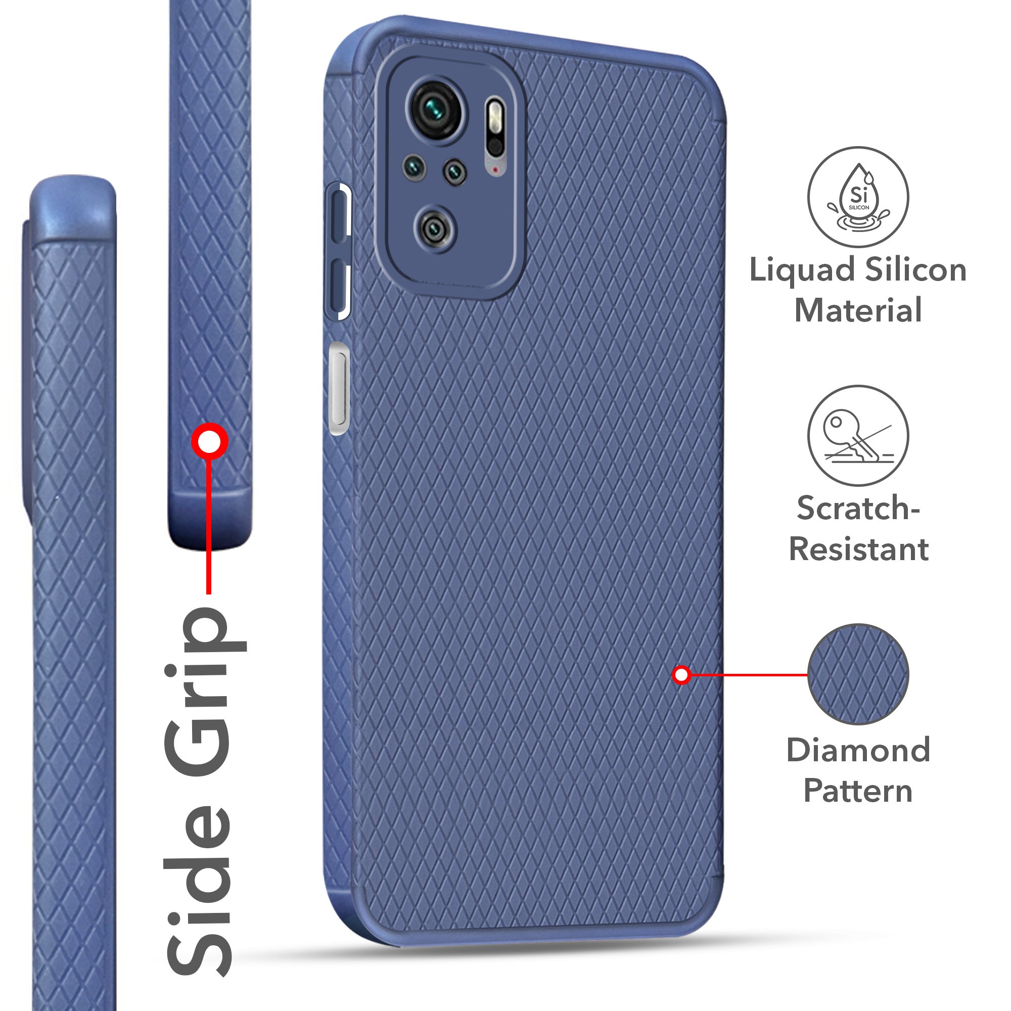 For Xiaomi Mi Redmi Note 10 | Note 10S Back Cover Case (Liquid Silicone | Side Grip | Camera Protection)