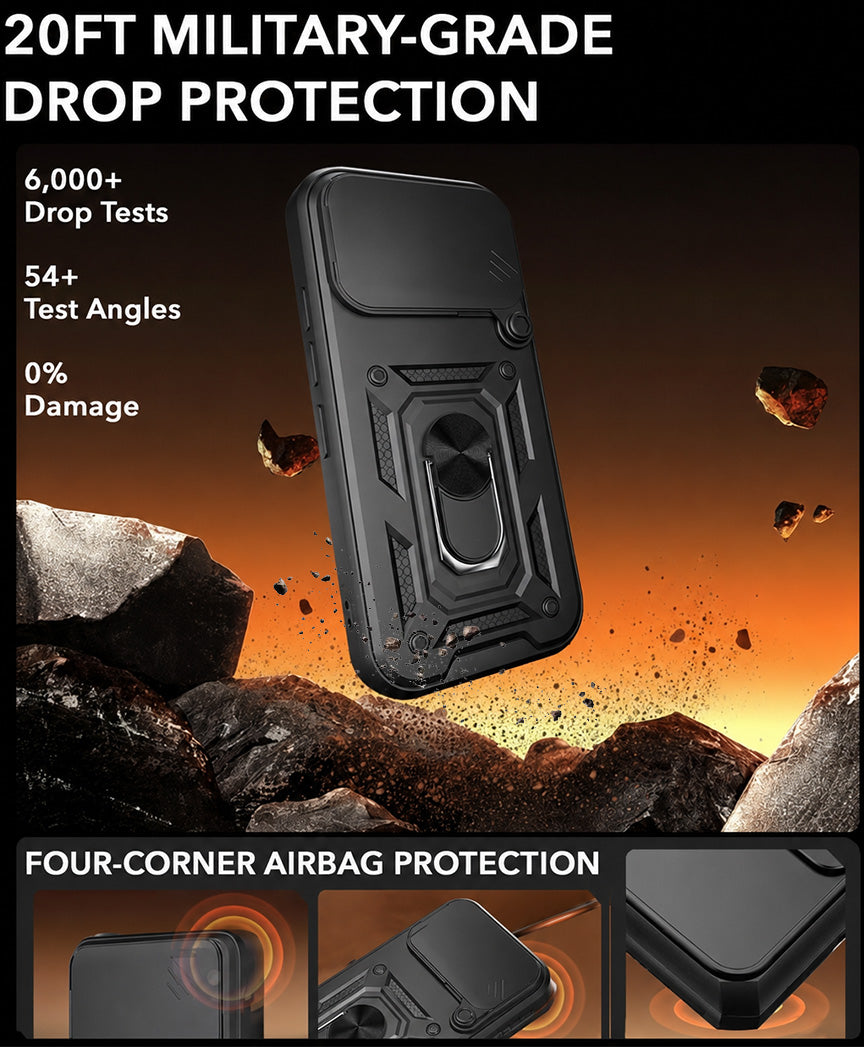 For Infinix Note 60 Pro 5G Back Cover Case Hybrid Armor (Sliding Shutter Camera Protection | Polycarbonate |Ring Holder Kickstand)