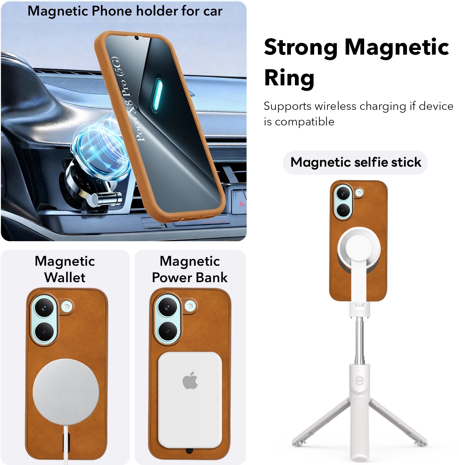 For Poco X8 Pro Back Cover Case Leather Finish (MagSafe Compatible Wireless Charging | Soft Touch | Camera Bump Protection)