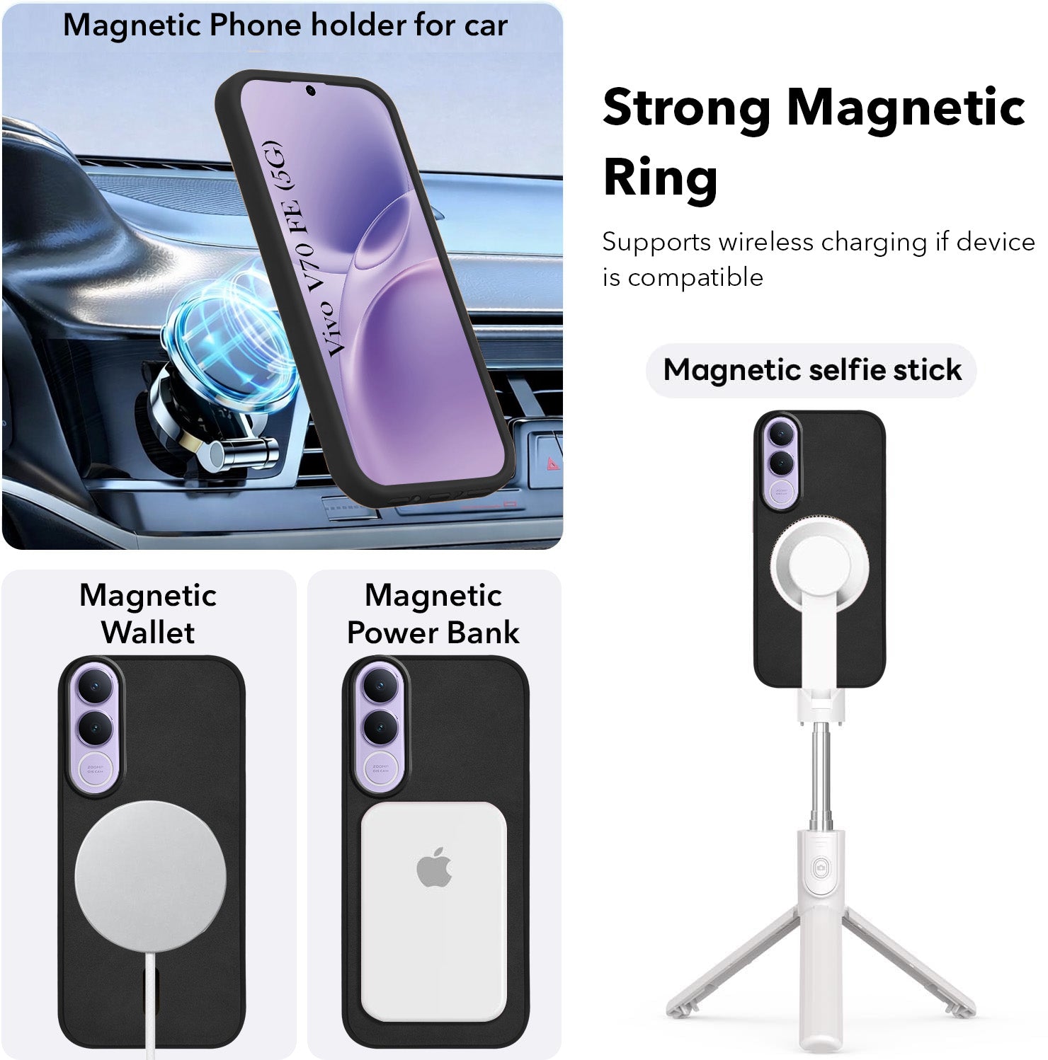 For Vivo V70 FE 5G Back Cover Case Leather Finish (MagSafe Compatible Wireless Charging | Soft Touch | Camera Bump Protection)