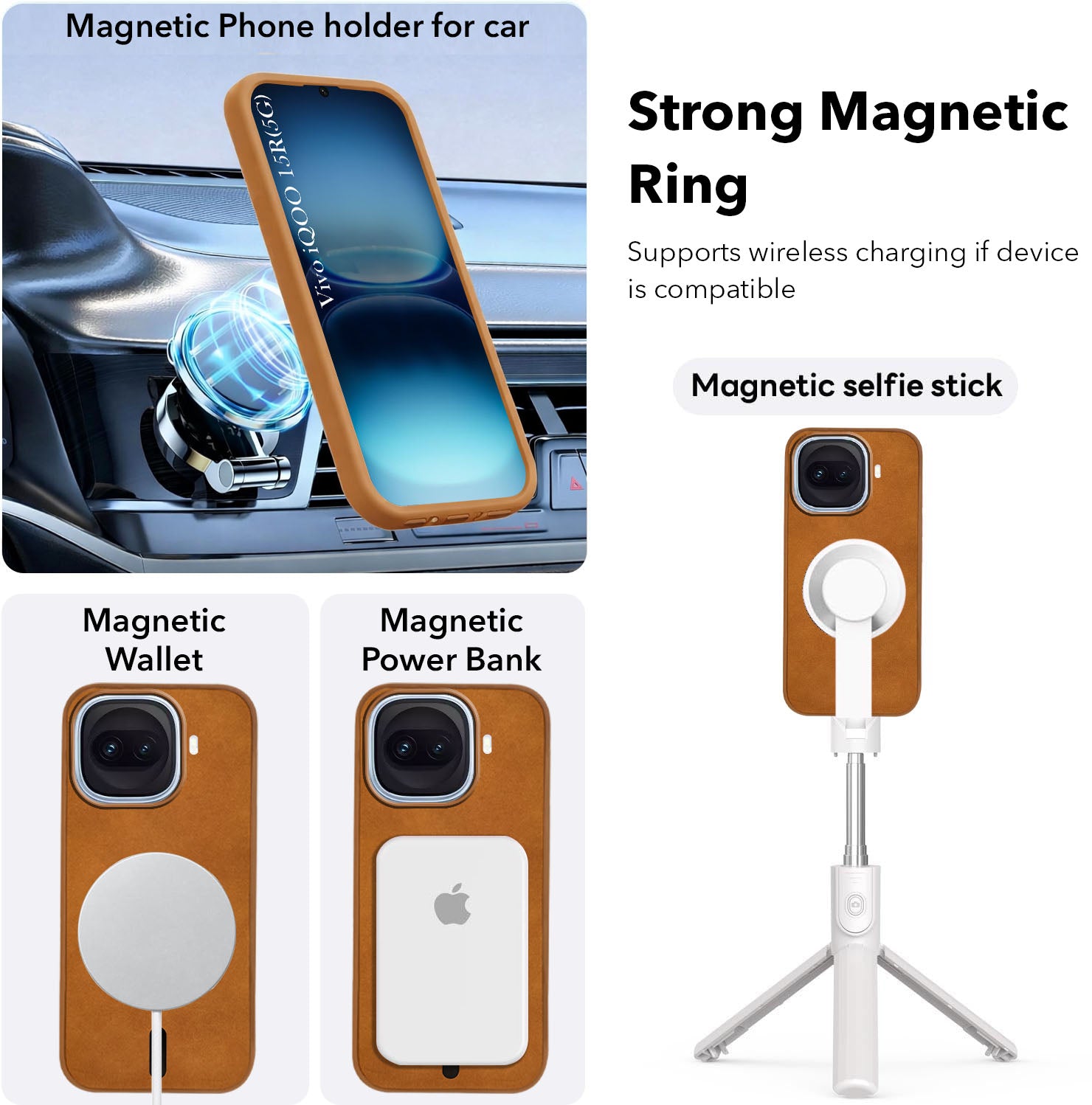 For Vivo iQOO 15R 5G Back Cover Case Leather Finish (MagSafe Compatible Wireless Charging | Soft Touch | Camera Bump Protection)