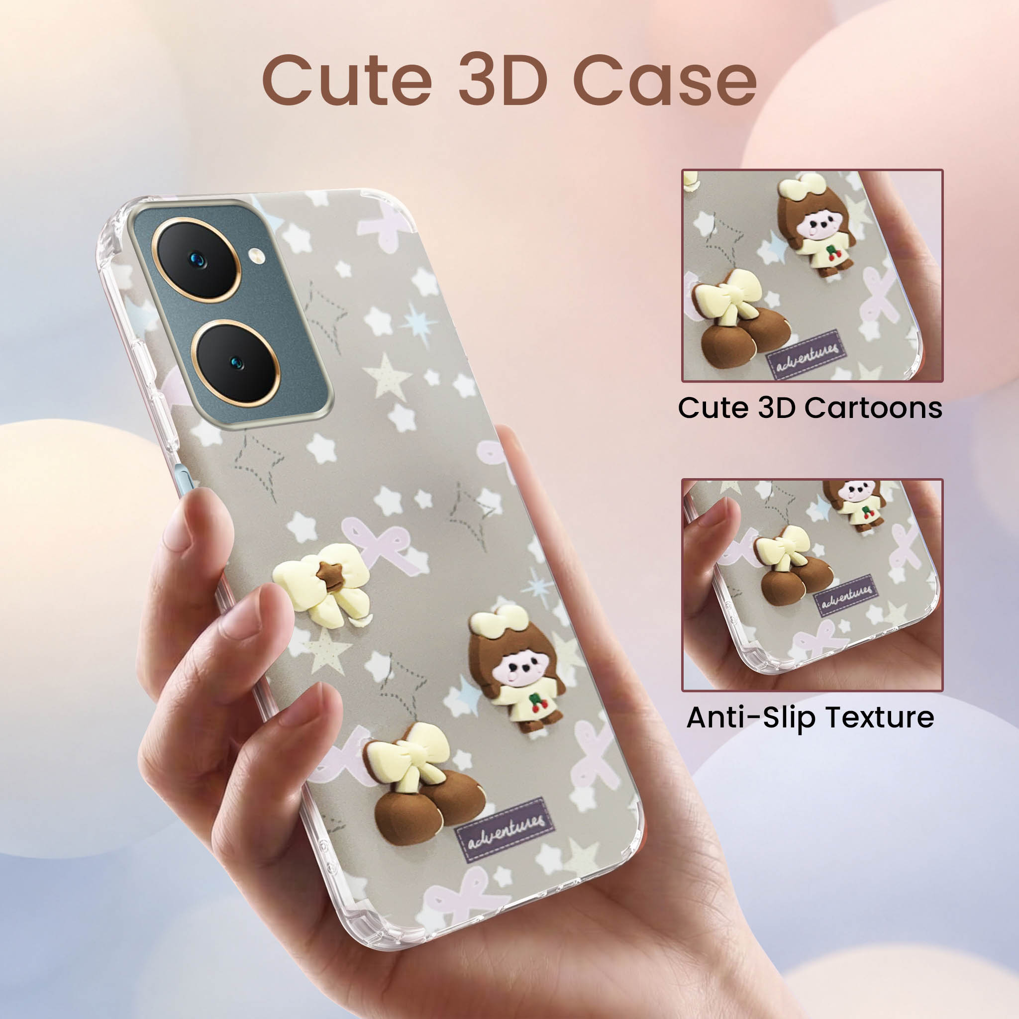 For Vivo Y18 | Y18e | Y03 | Y18i | Y18t Back Cover Case (3D Cute Cartoons | Hard Back Side Soft | Matte Premium Finish | HD Printing)